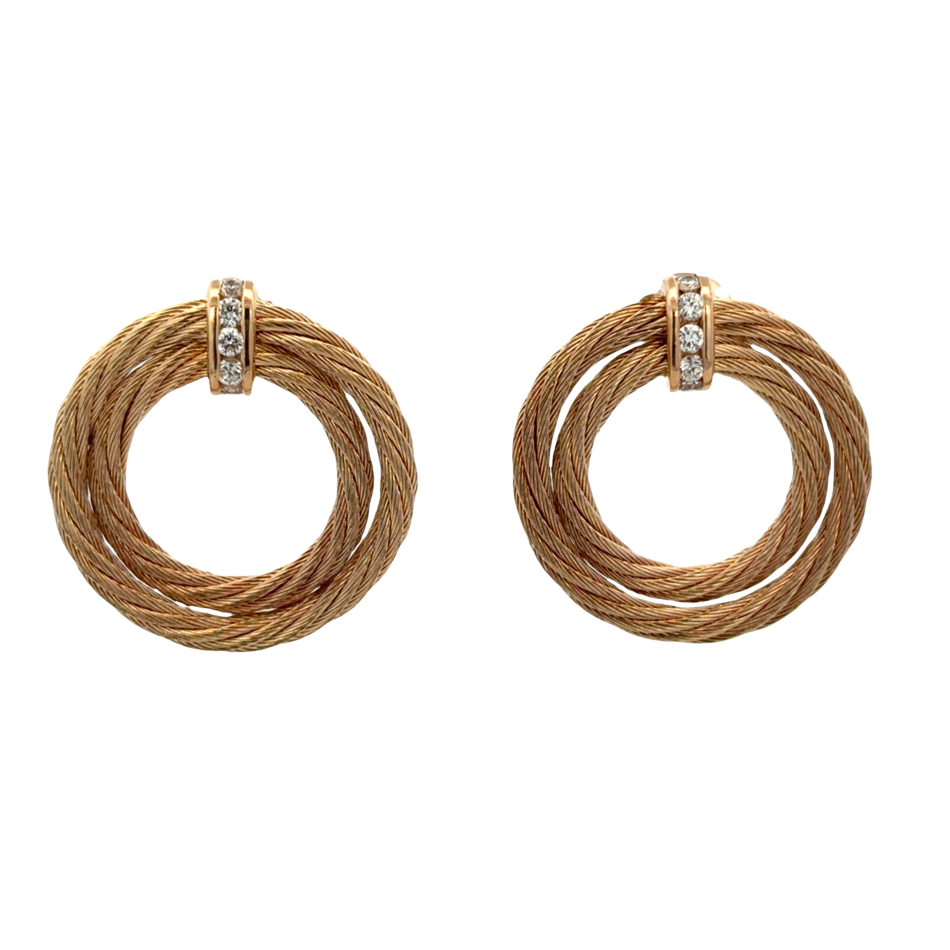 14k Yellow Gold Diamond Rope Detail Statement Earrings