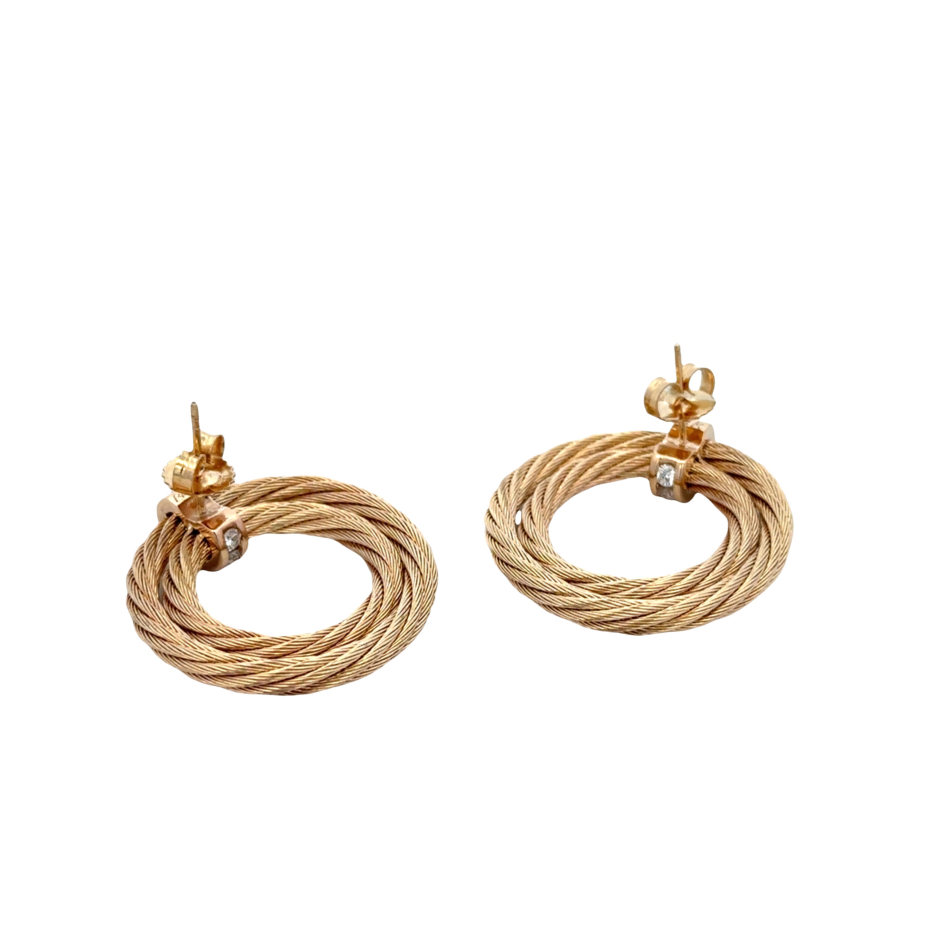 14k Yellow Gold Diamond Rope Detail Statement Earrings