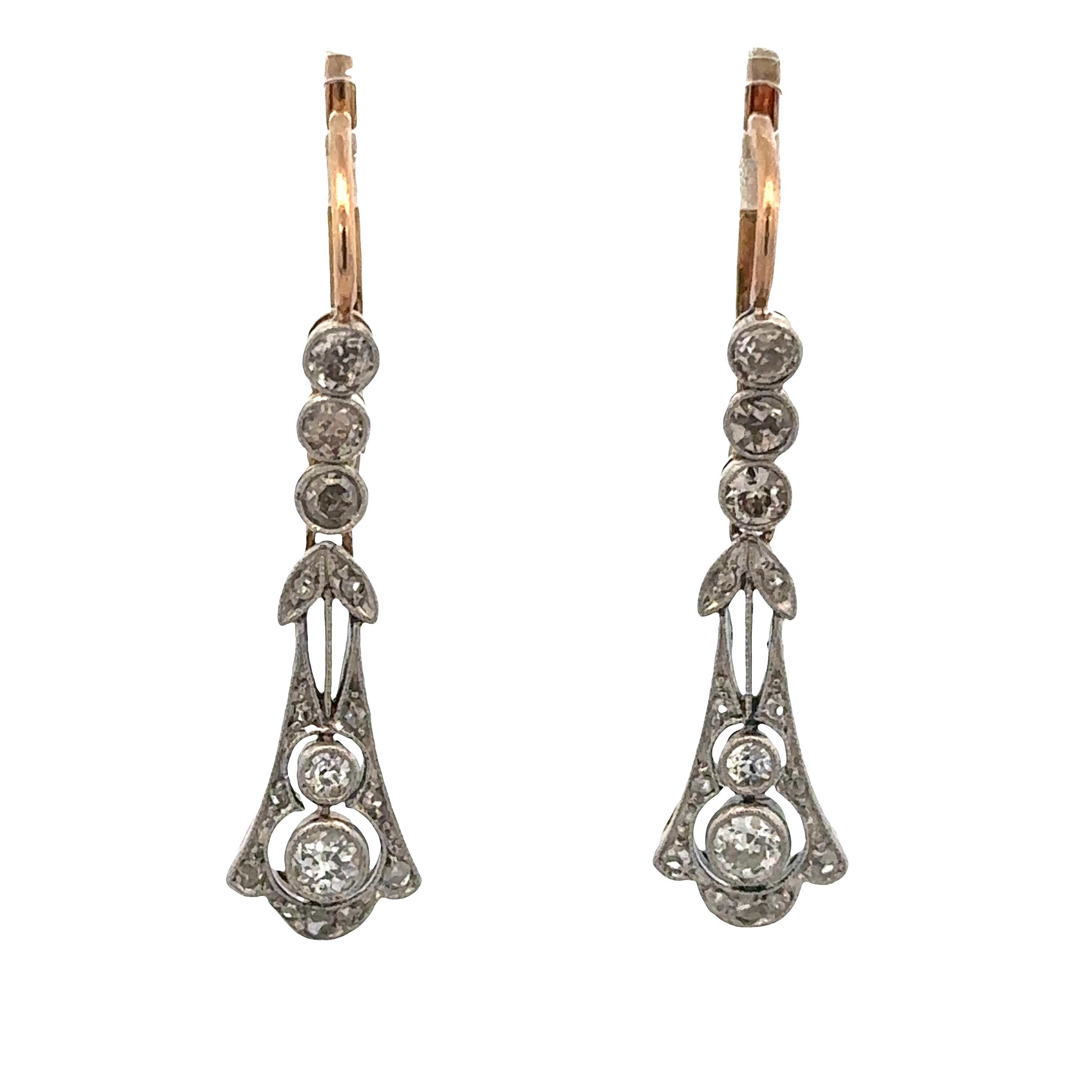 Antique Edwardian Platinum-Topped 18k Yellow Gold Diamond Dangle Earrings – Circa 1910s
