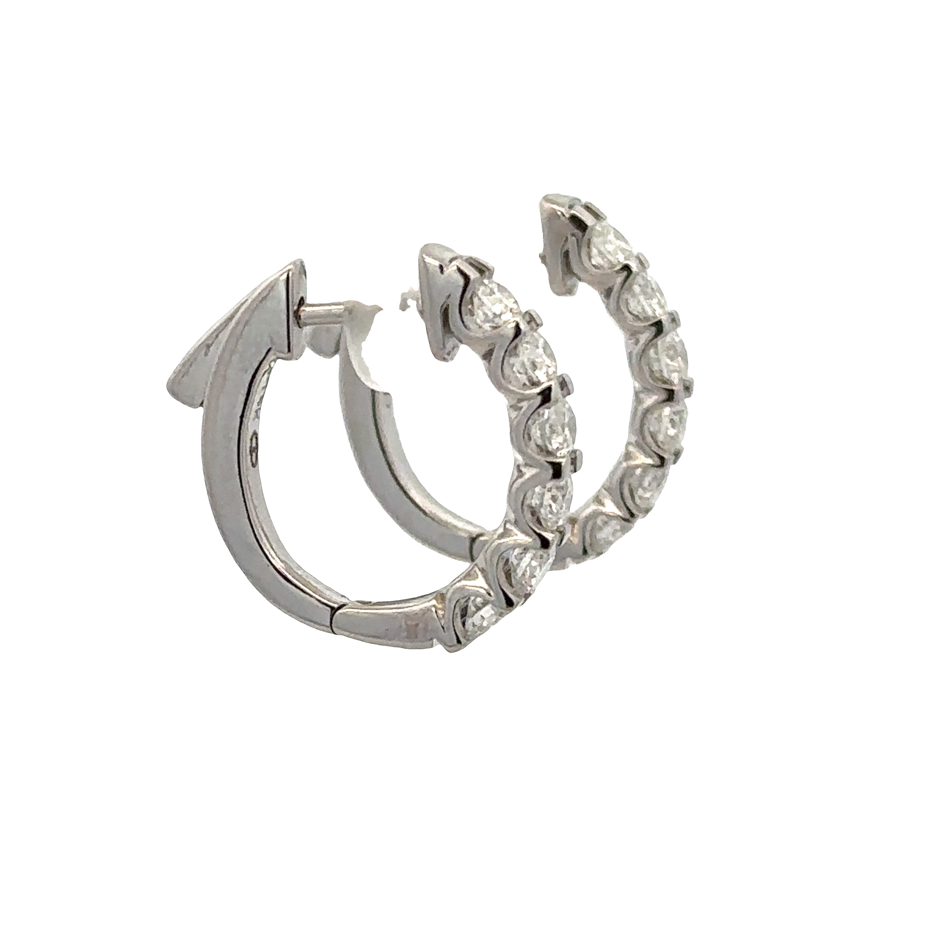 14k White Gold Diamond Hoop Earrings