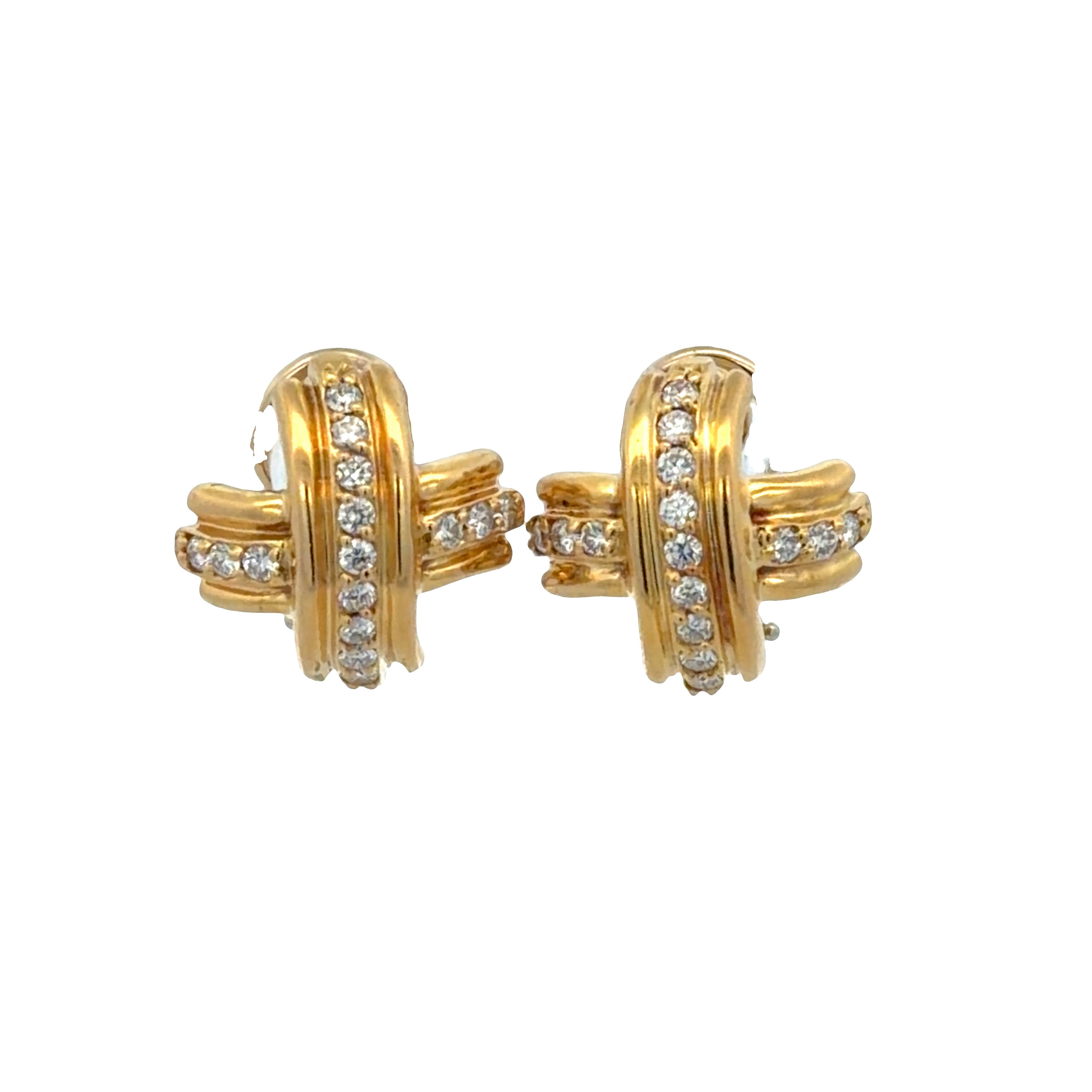 Estate Tiffany & Co. 18k Yellow Gold Diamond X Motif Earrings