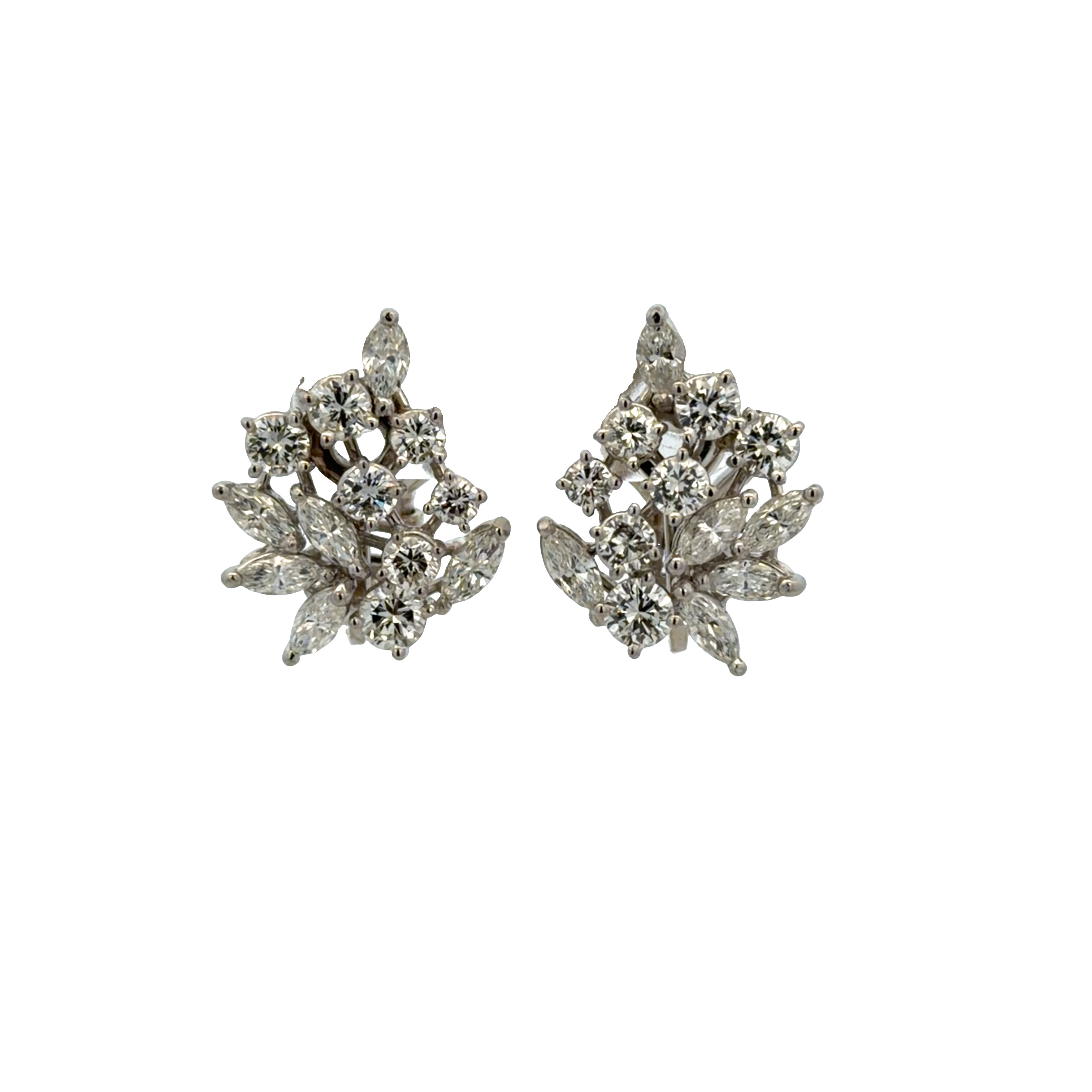 Platinum & 14k White Gold 2.96 CT Diamond Foliate Earrings