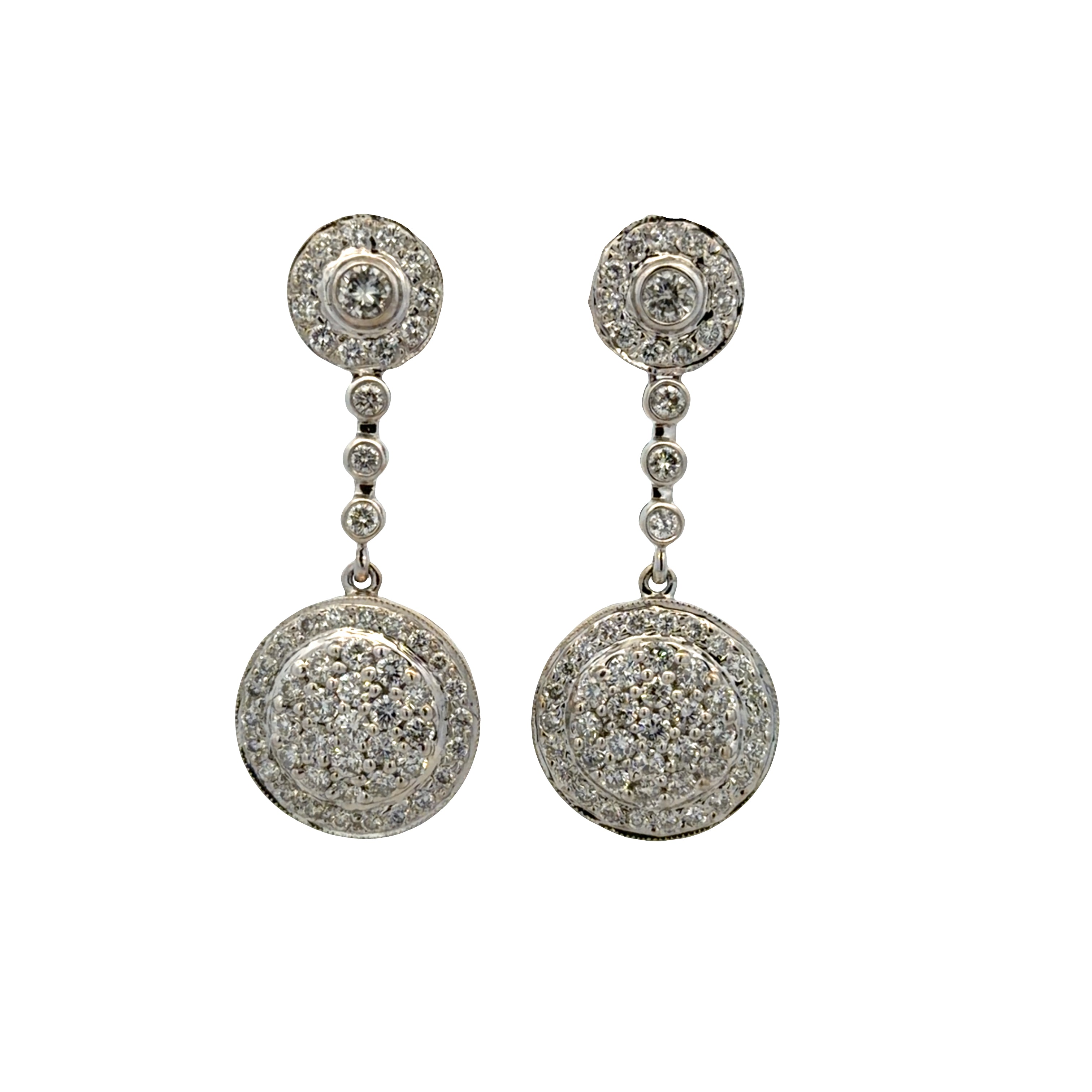 14k White Gold 3.04 CT Diamond Circular Drop Earrings