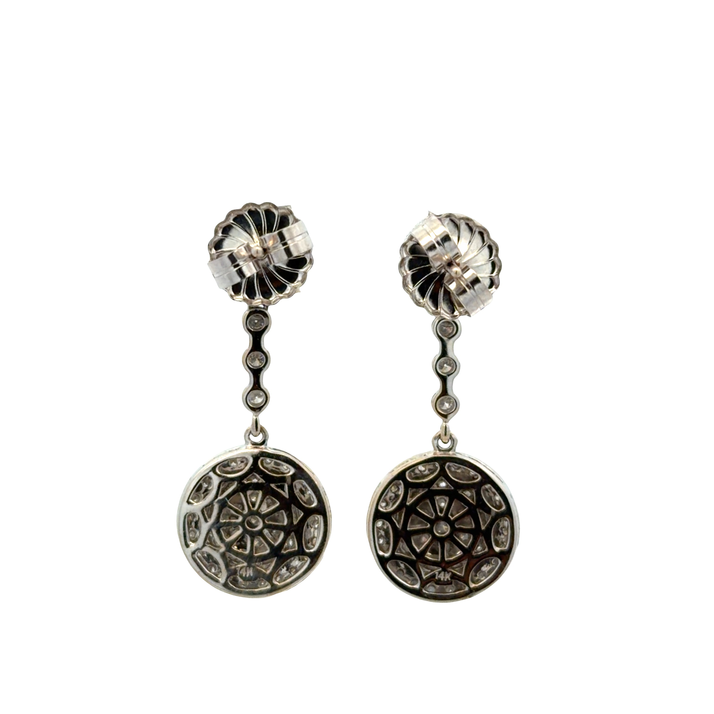 14k White Gold 3.04 CT Diamond Circular Drop Earrings