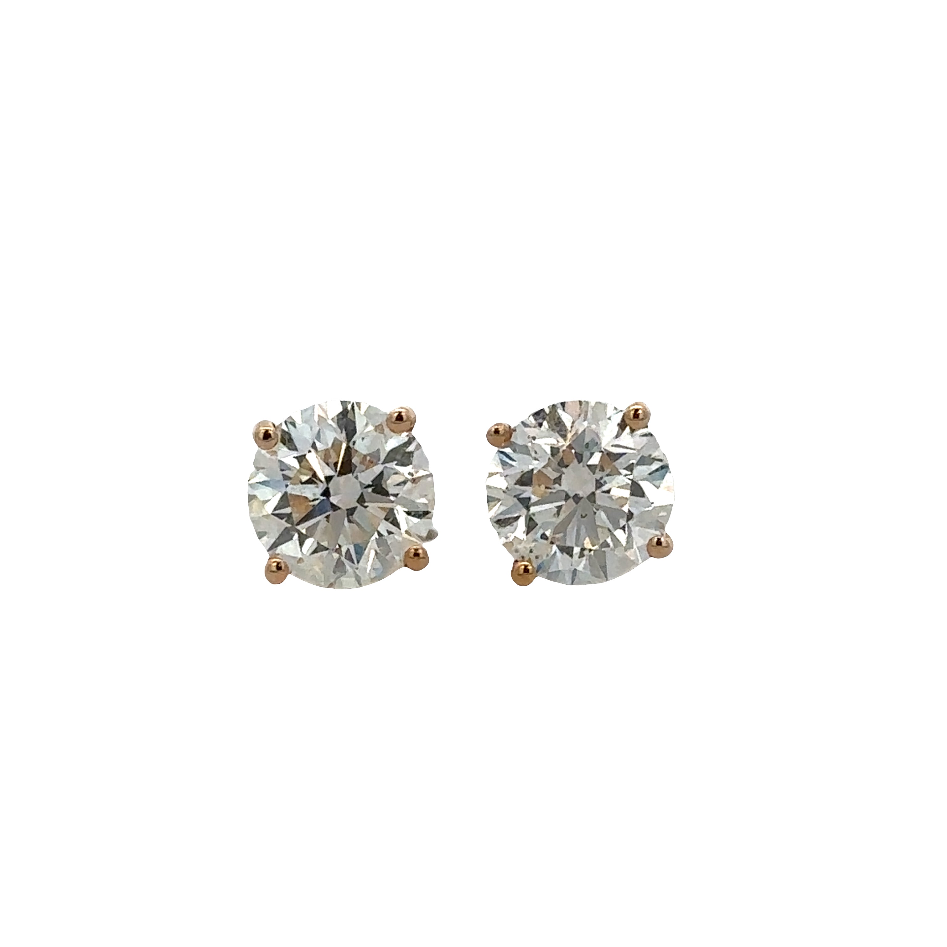 14K Yellow Gold Diamond Stud Earrings – 3.00 CTW Round Brilliant Cut, K/SI2