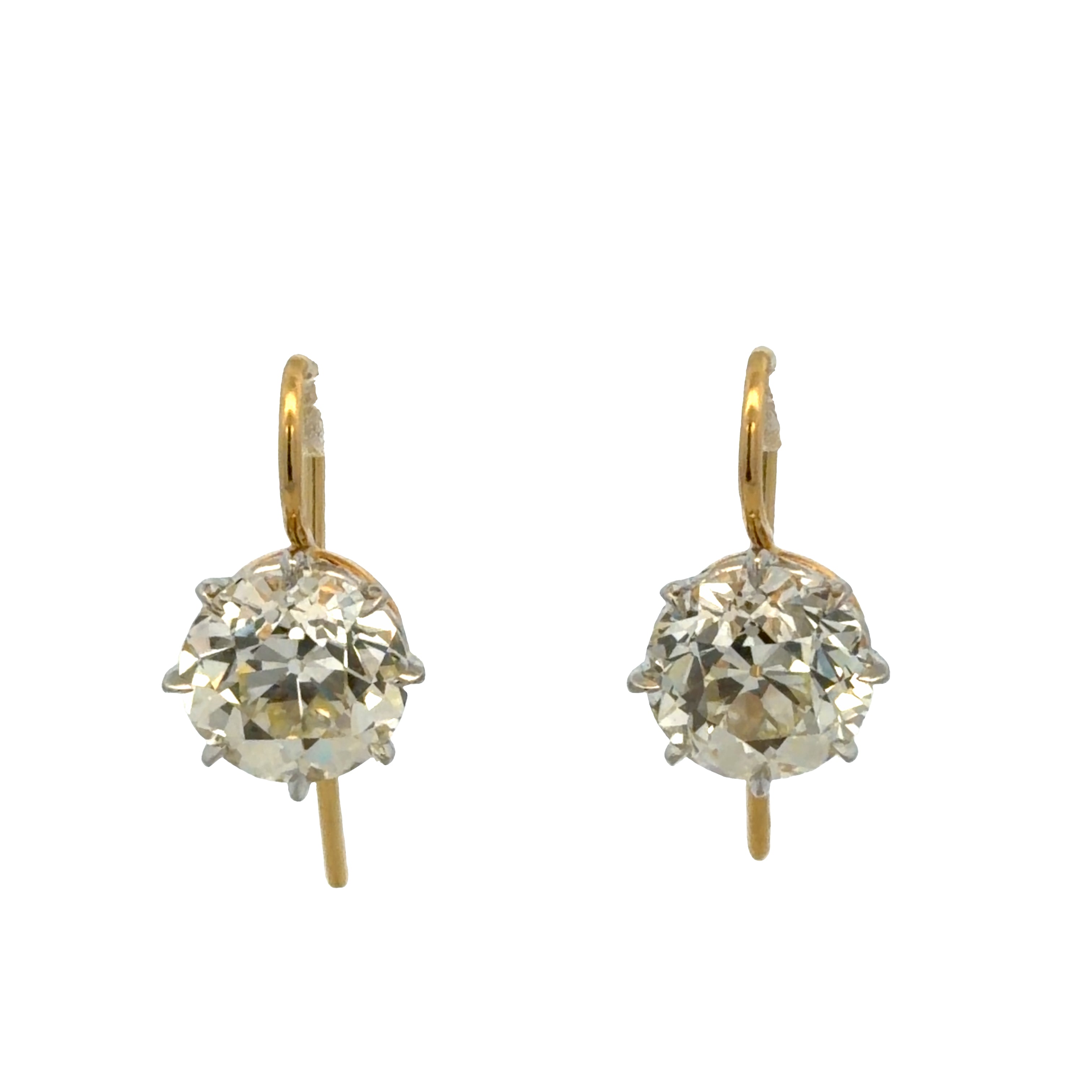 Antique Edwardian 18k Yellow Gold & Platinum 4.98 CT Old European Cut Diamond Earrings – Circa 1910s