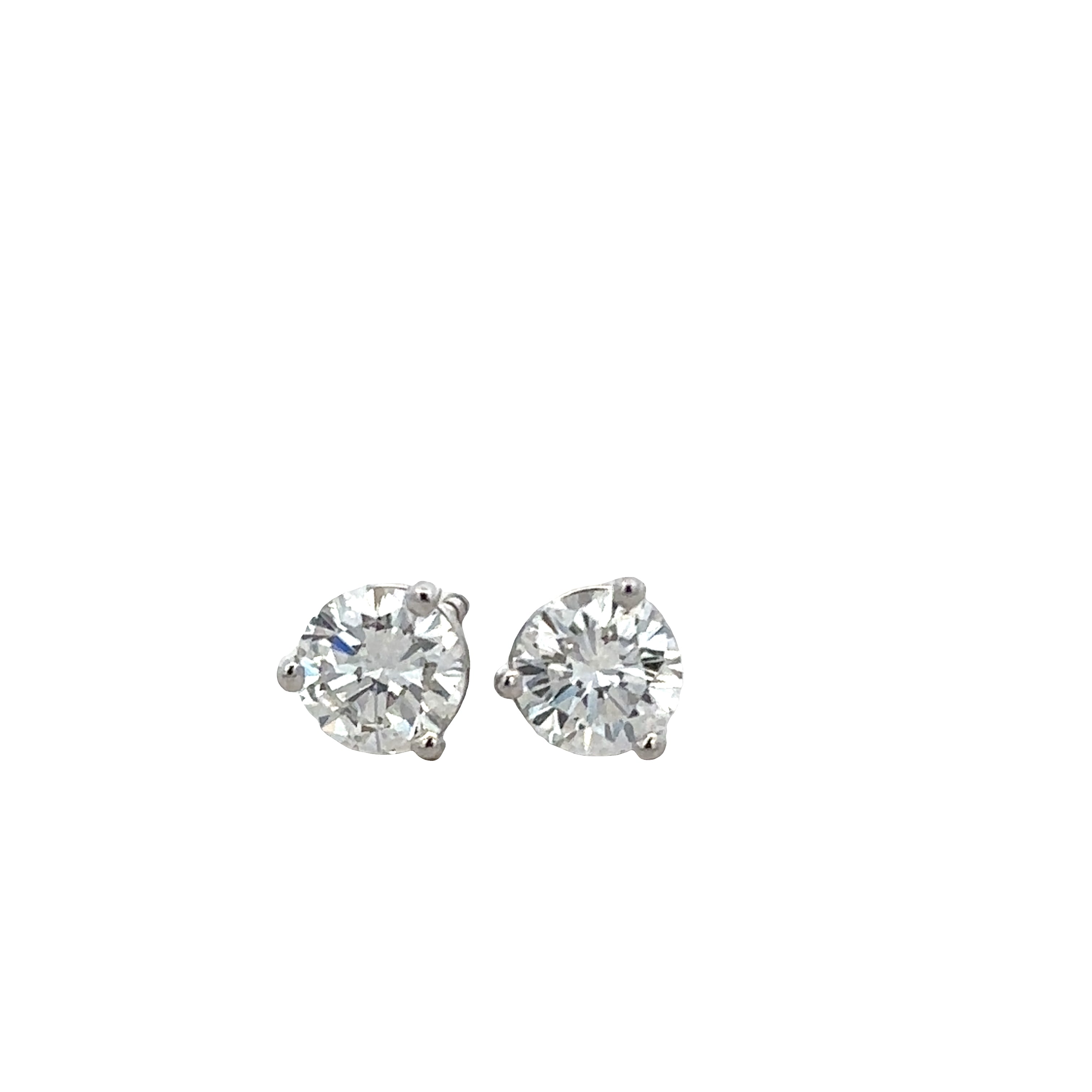 14k White Gold 1.04 CTW Diamond Stud Earrings – Three-Prong Martini Settings