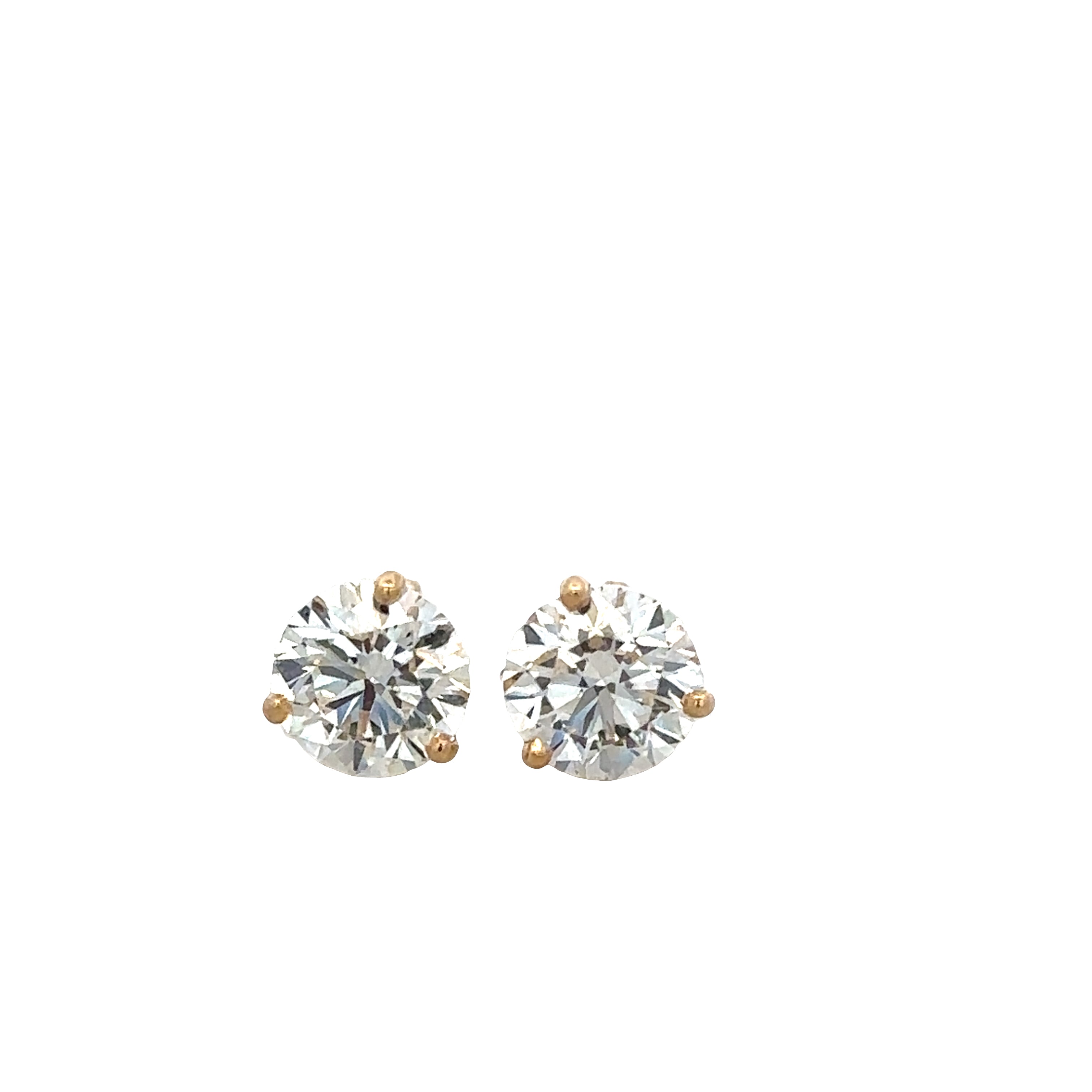 18k Yellow Gold GIA Certified Diamond Stud Earrings – 1.80 Carats Total