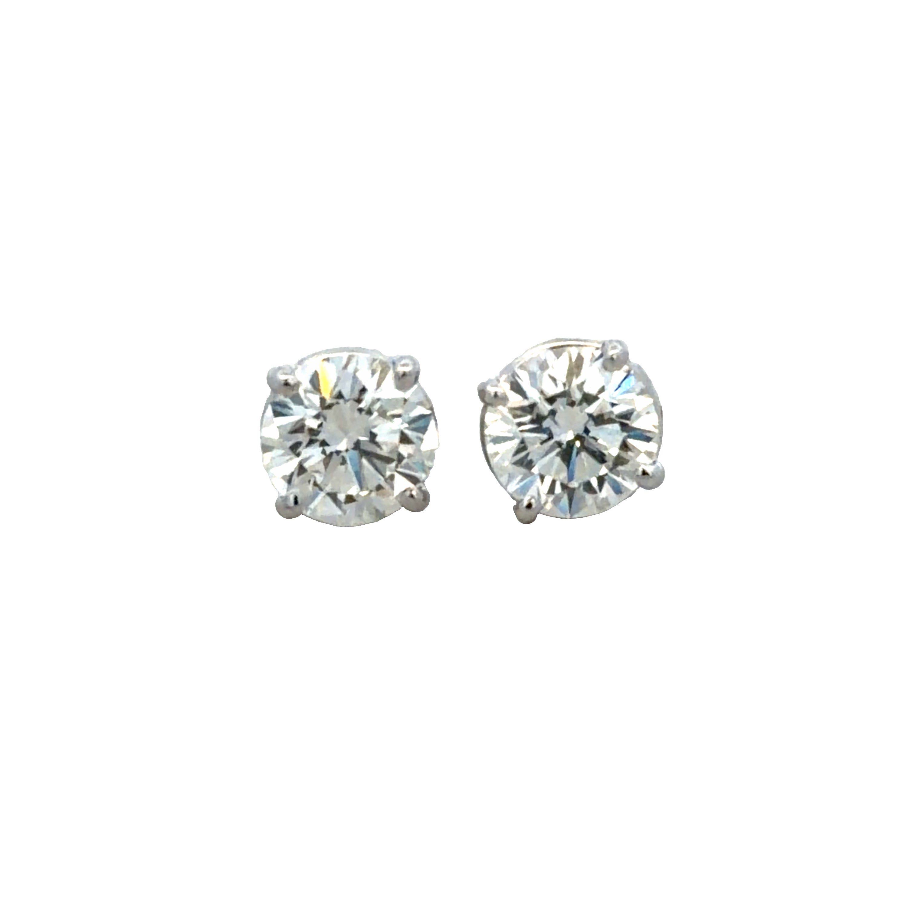 18k White Gold 2.00 CT Round Brilliant Cut Diamond Stud Earrings