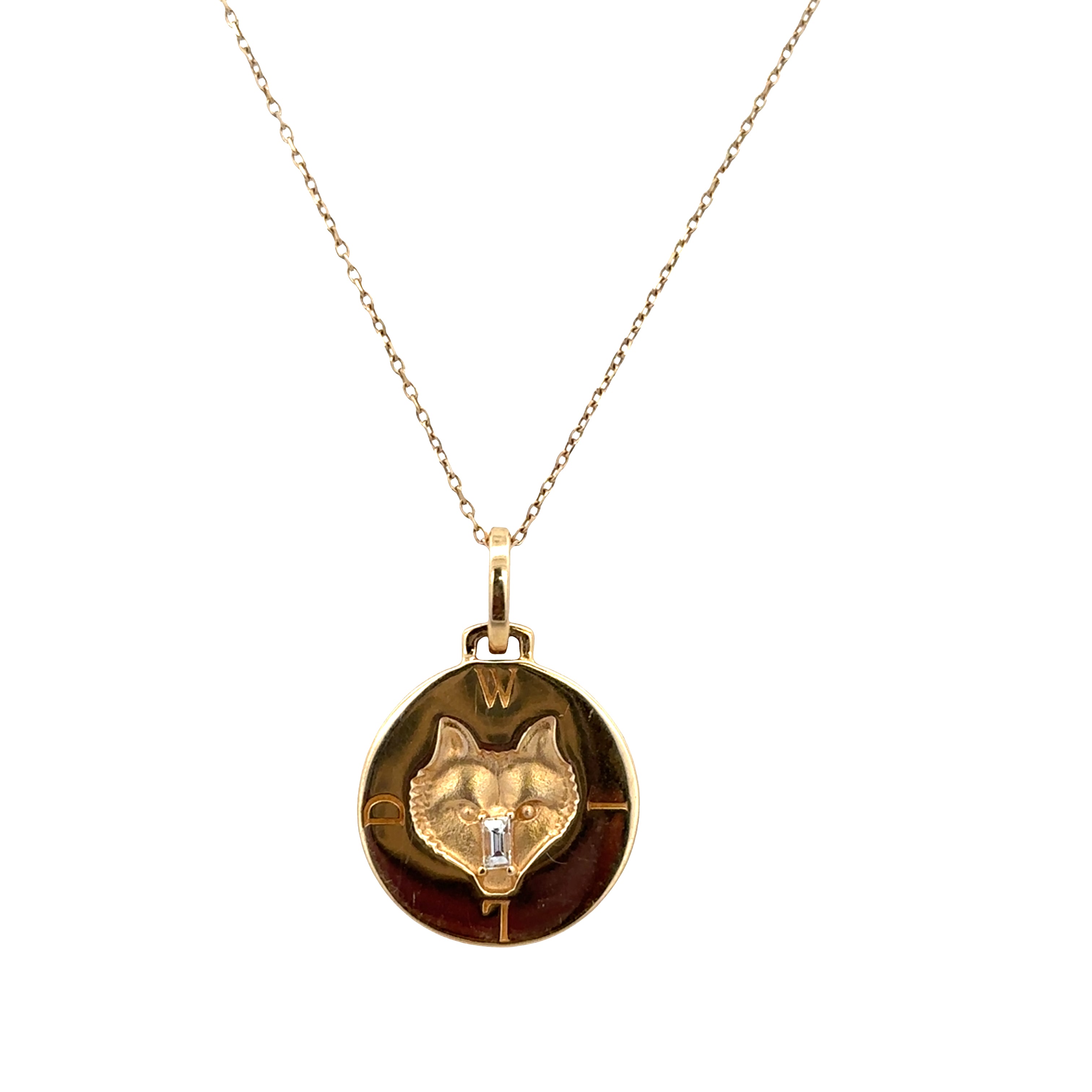 Estate Monica Rich Kosann 18k Yellow Gold Wild Intaglio Diamond Wolf Pendant Necklace – 16-17"