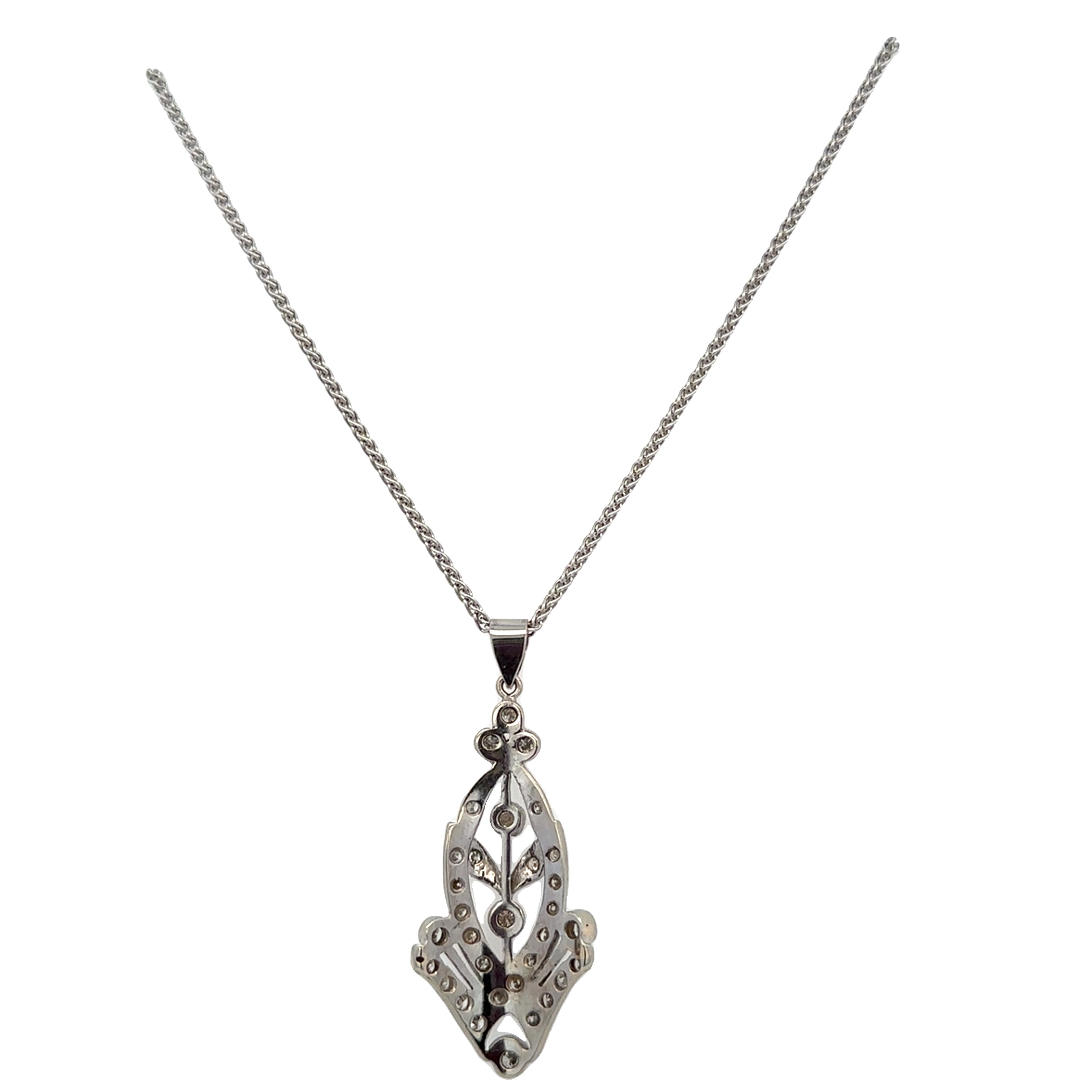 Vintage Art Deco Foliate Style Diamond Pendant in White Gold