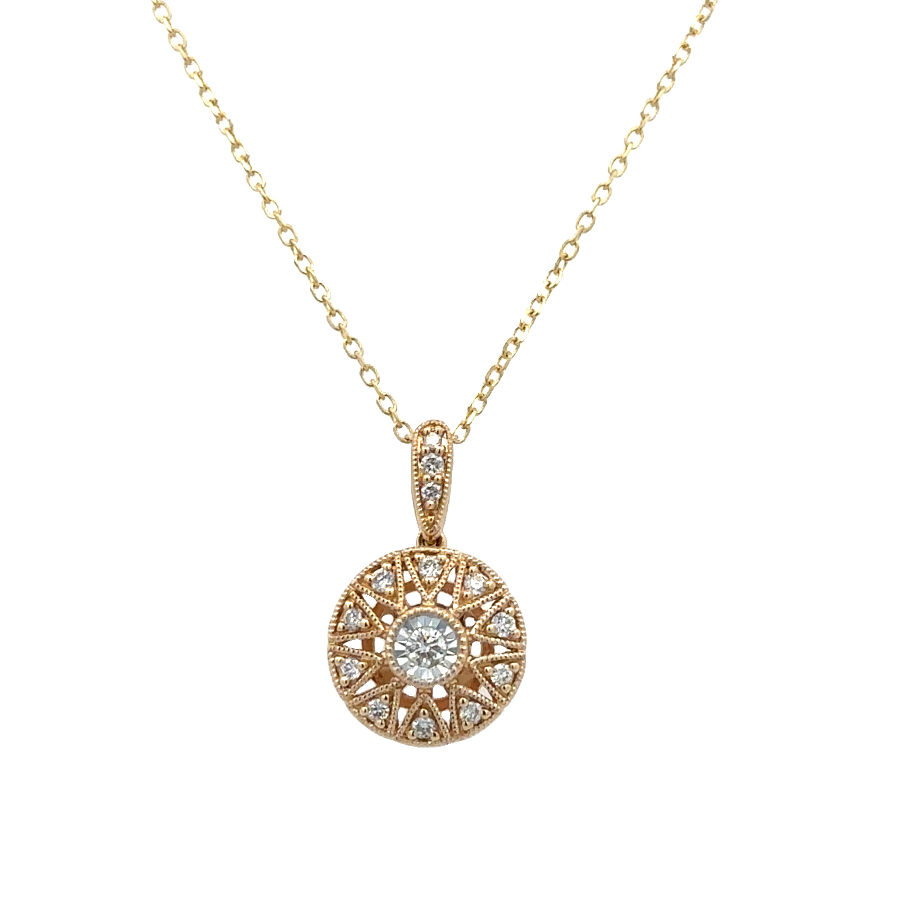 Circular Sunburst Diamond Pendant in Yellow Gold