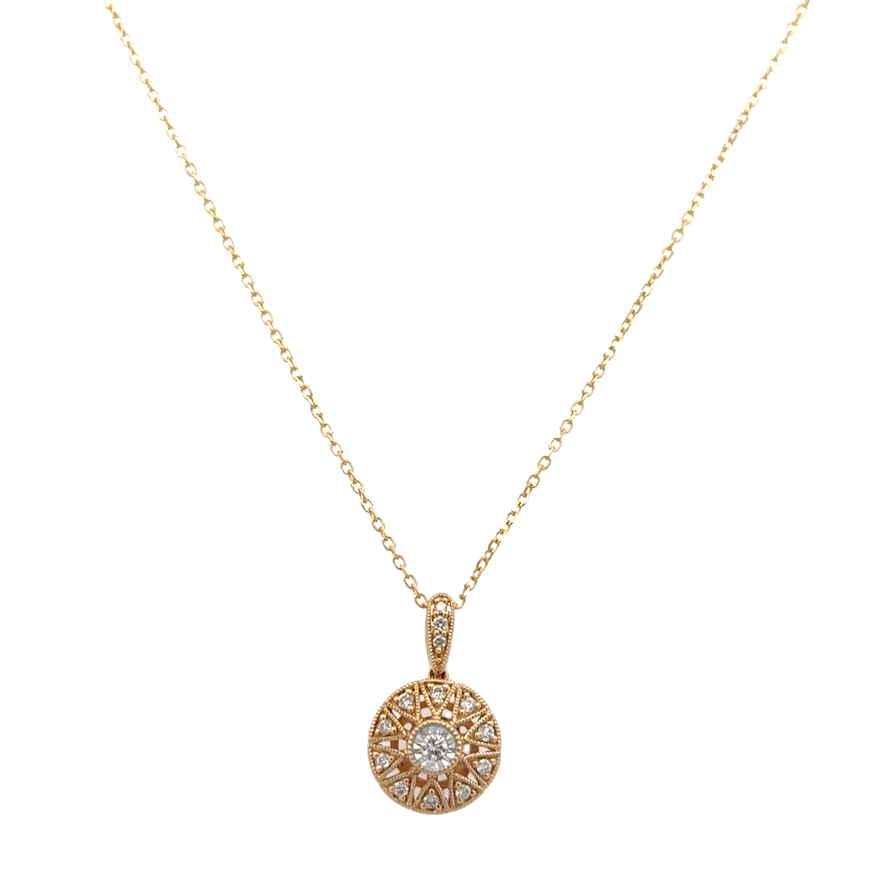 Circular Sunburst Diamond Pendant in Yellow Gold