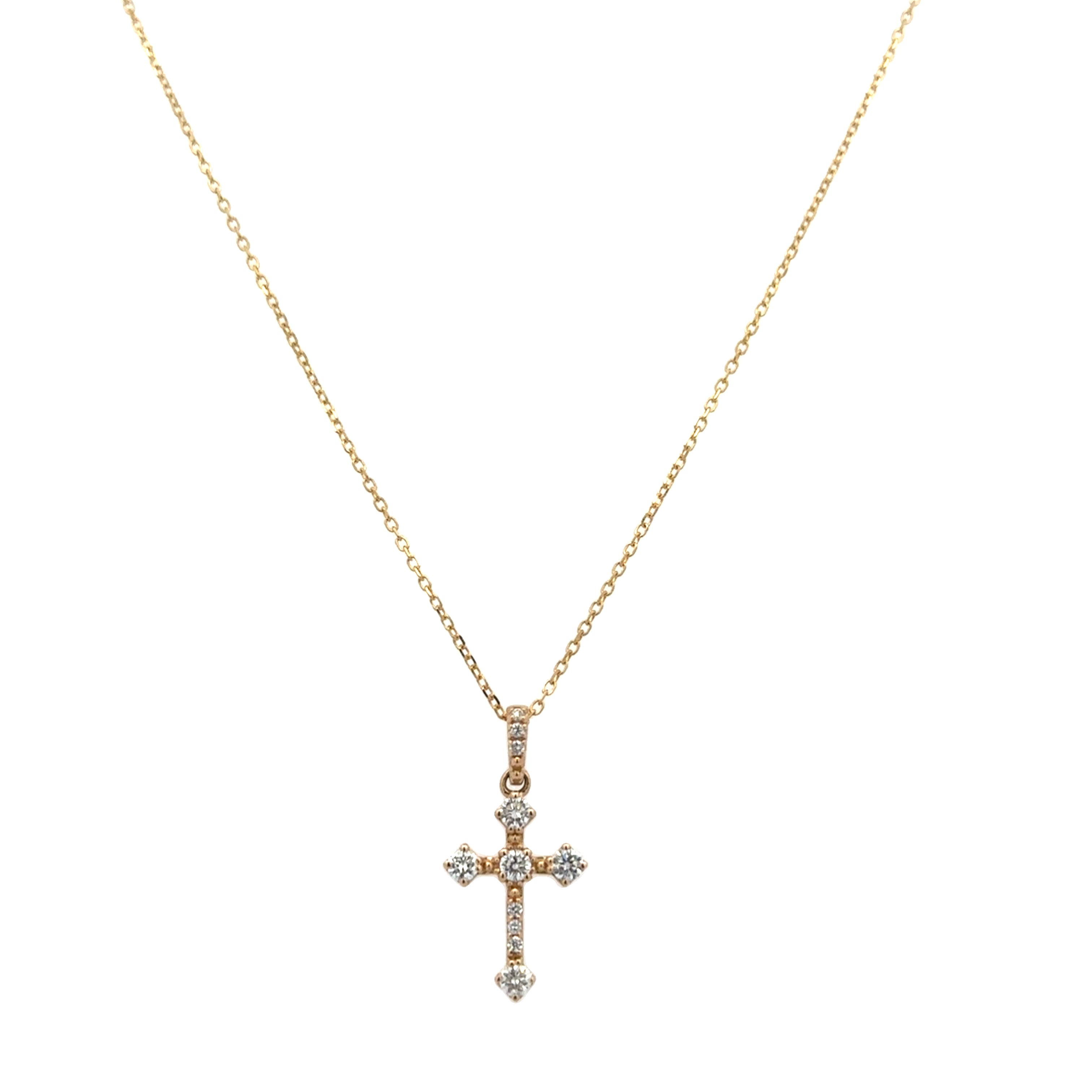 Petite Diamond Cross Pendant in Yellow Gold