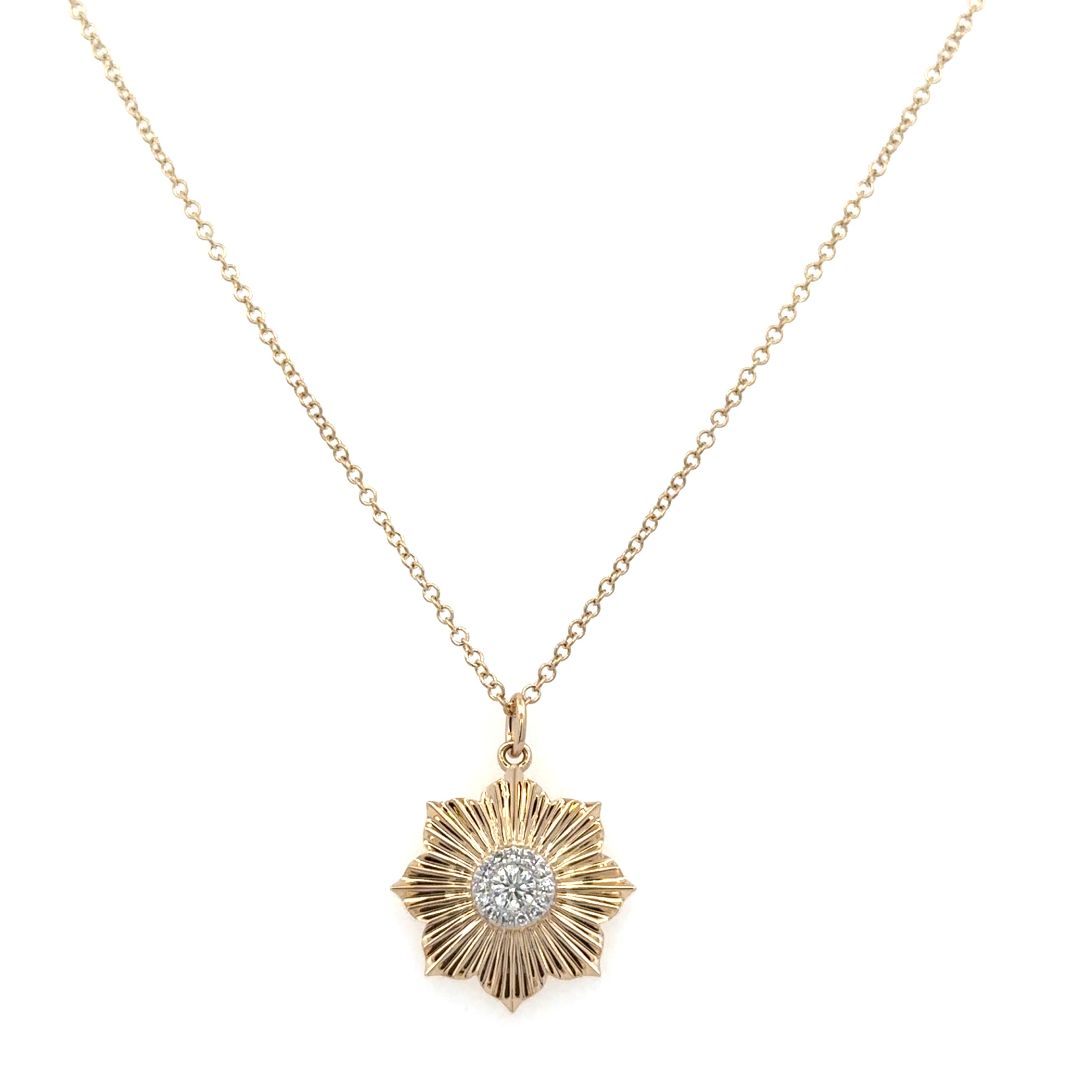 Fluted Diamond Pendant in Yellow Gold