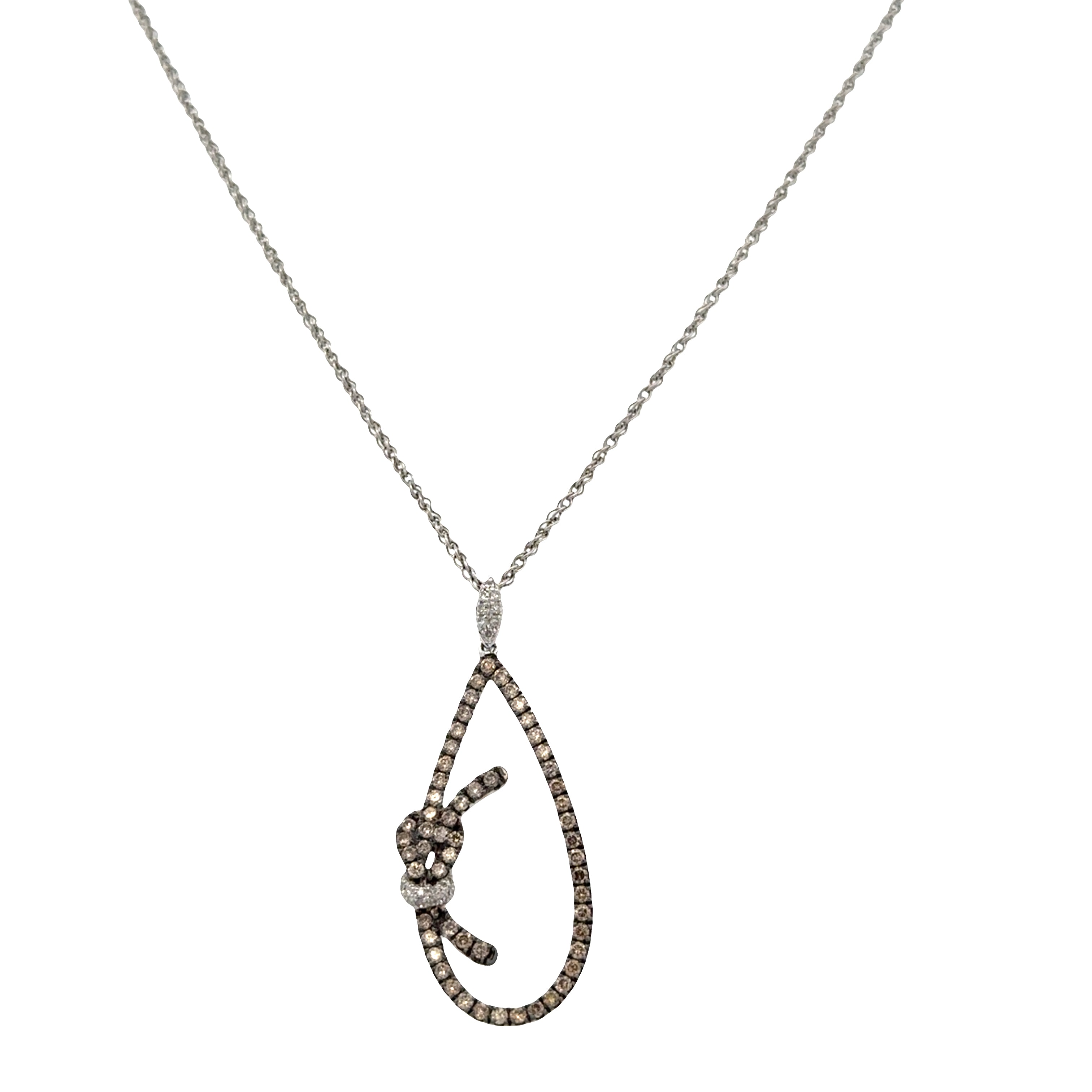 14k White Gold Brown Diamond Teardrop Ribbon Pendant Necklace – 18"