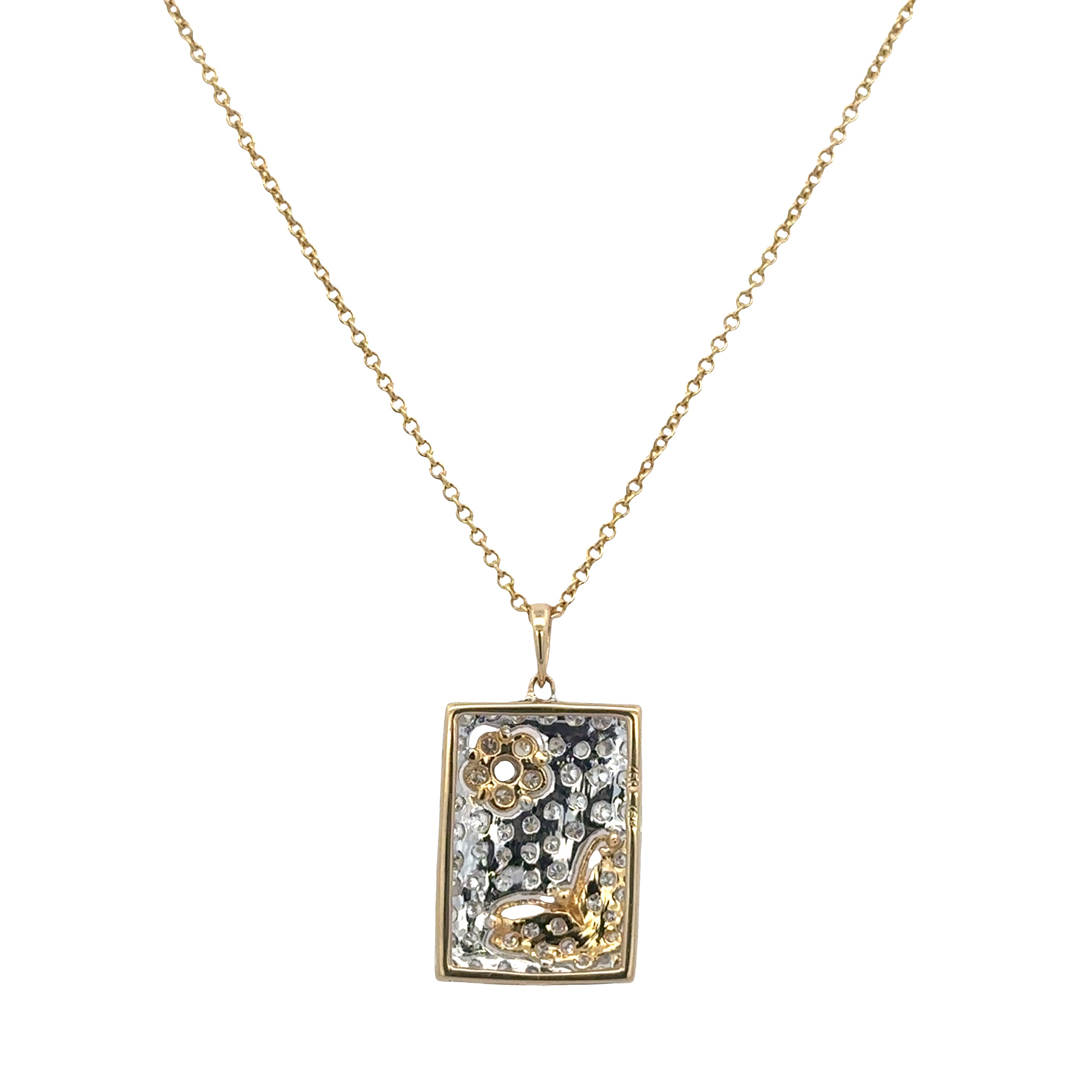 18K Yellow & White Gold Diamond Pendant with Butterfly & Flower Motif – 0.58 CTW, 18" Chain
