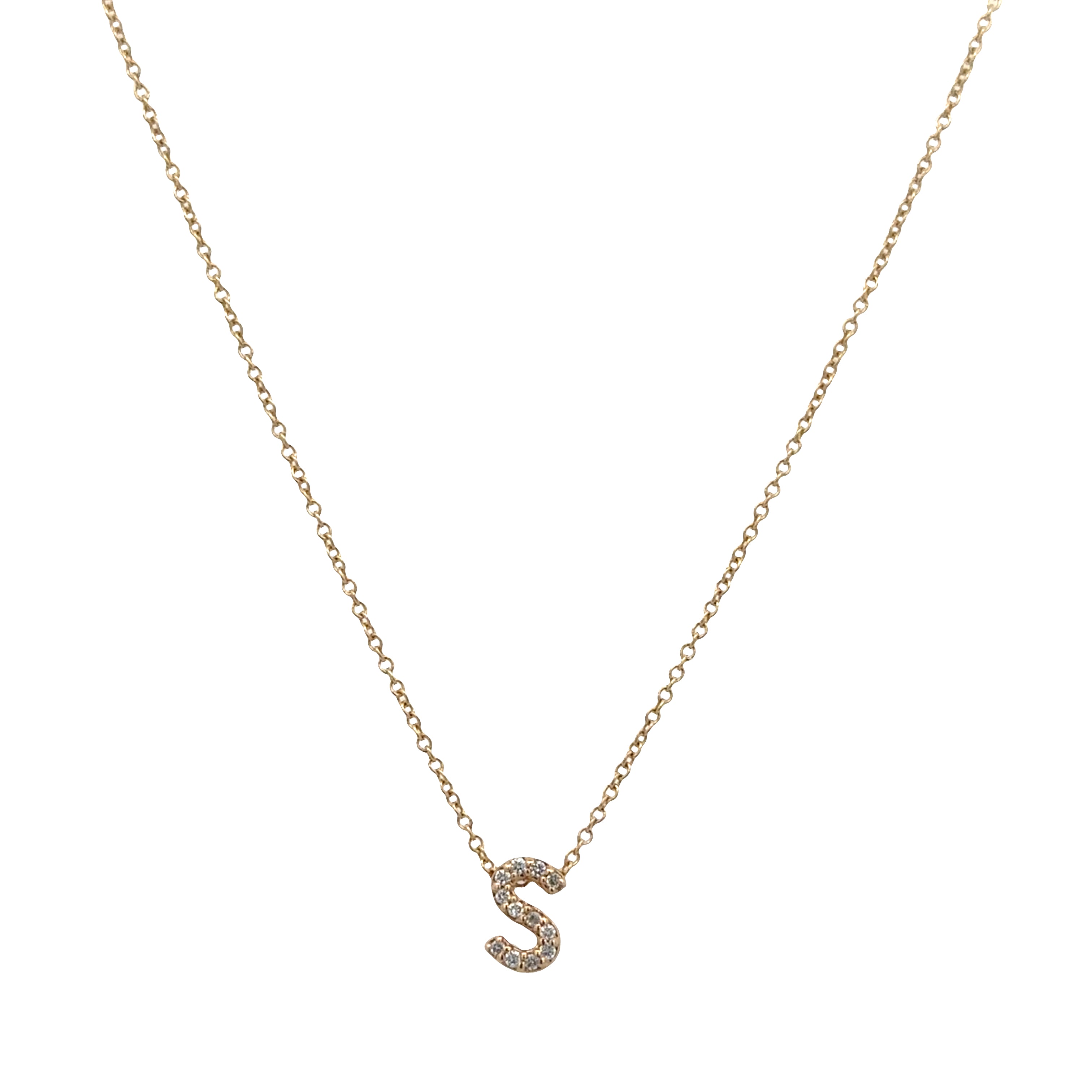 14k Yellow Gold Diamond “S” Initial Pendant Necklace