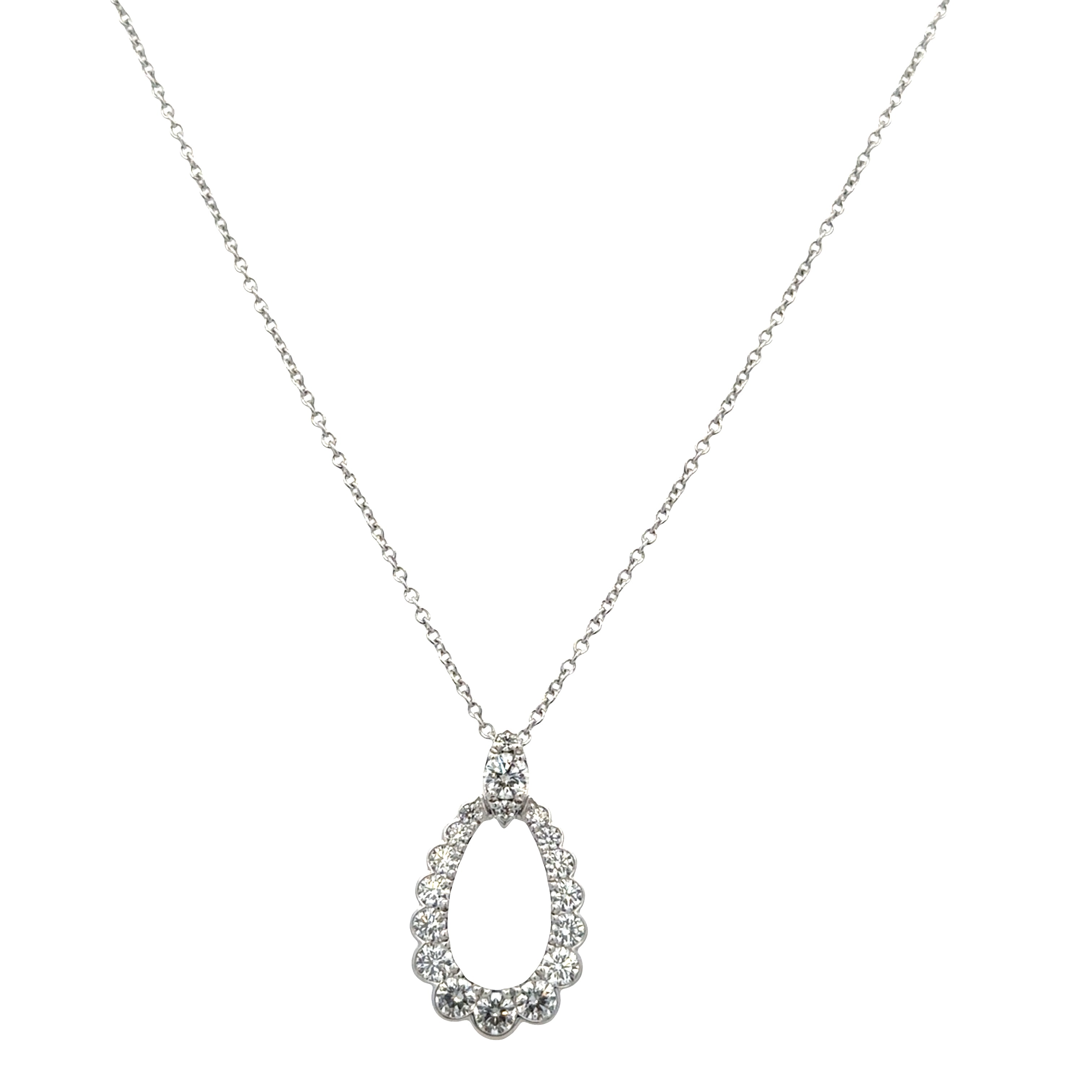 18k White Gold Diamond Teardrop Pendant Necklace – Adjustable 18"