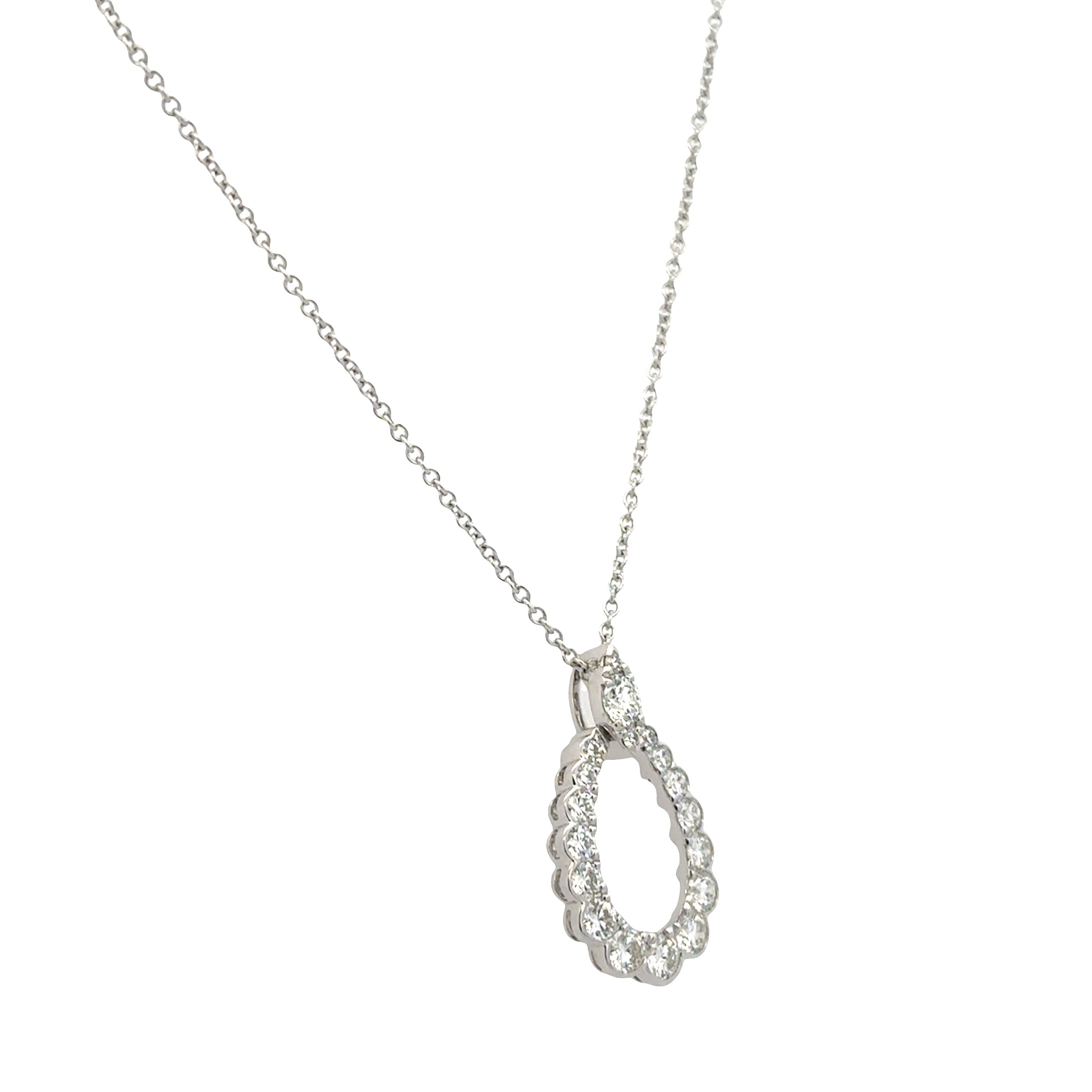 18k White Gold Diamond Teardrop Pendant Necklace – Adjustable 18"