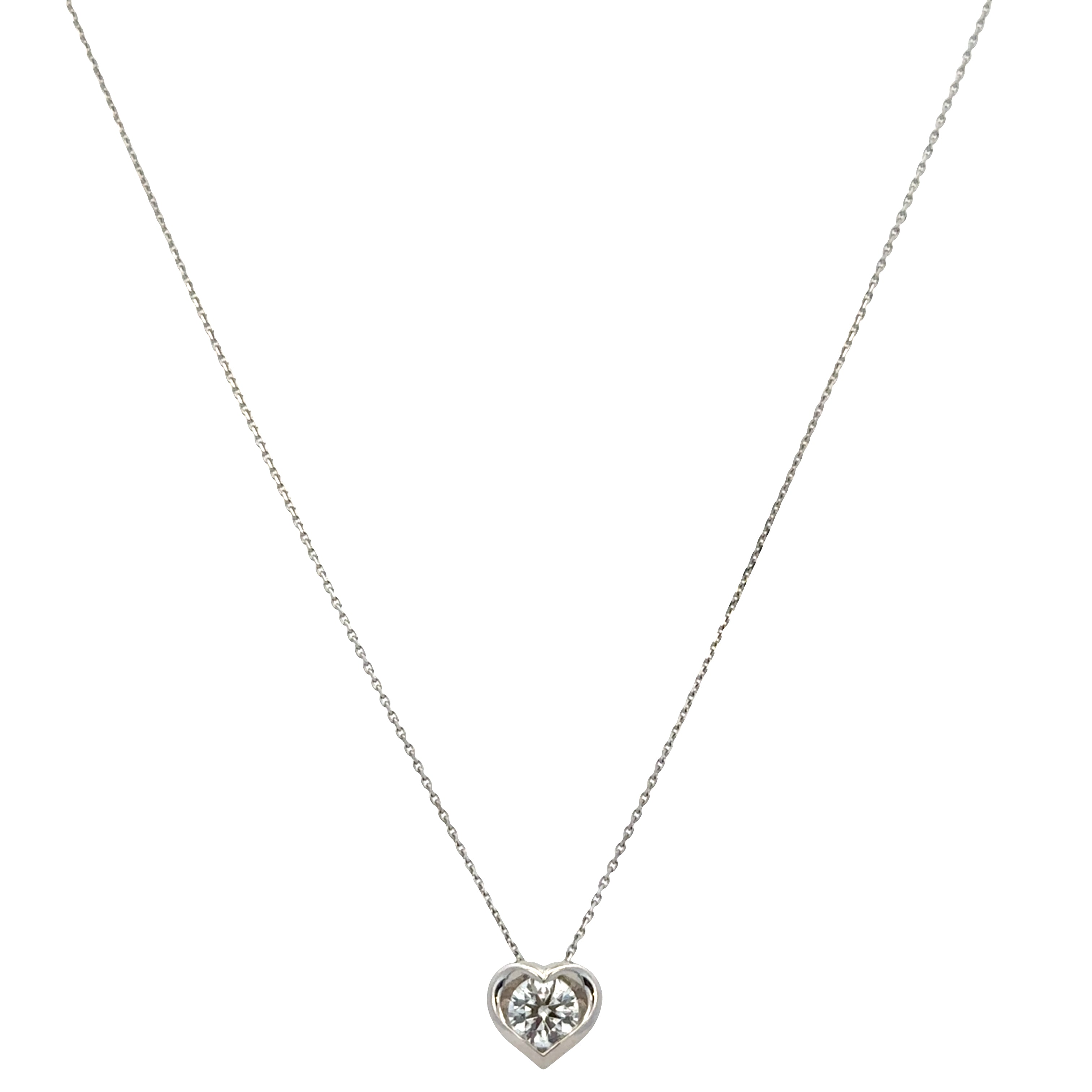 18k White Gold Diamond Heart Slide Pendant Necklace
