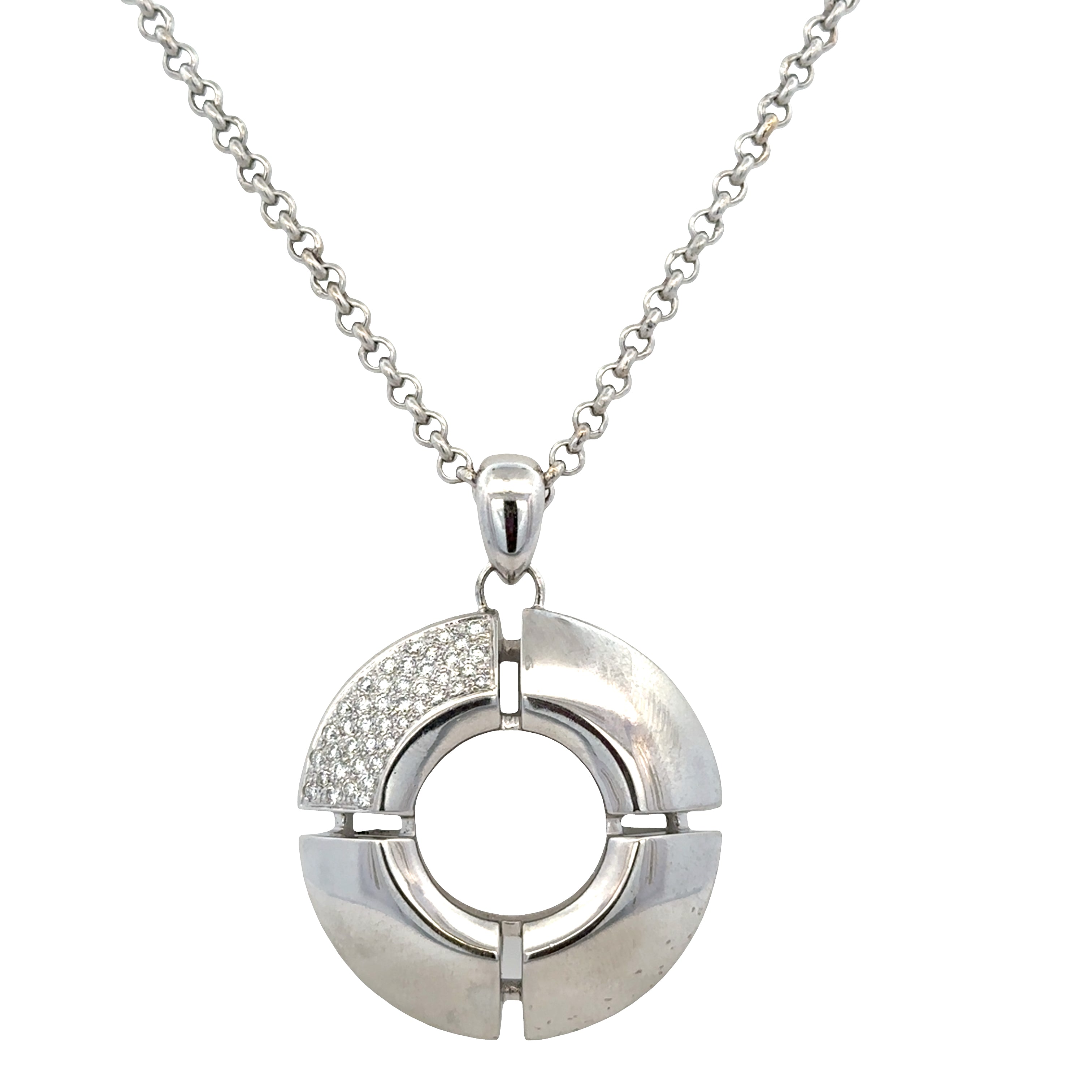Estate Antonini Platinum Geometric Diamond Pendant Necklace – 24" Adjustable