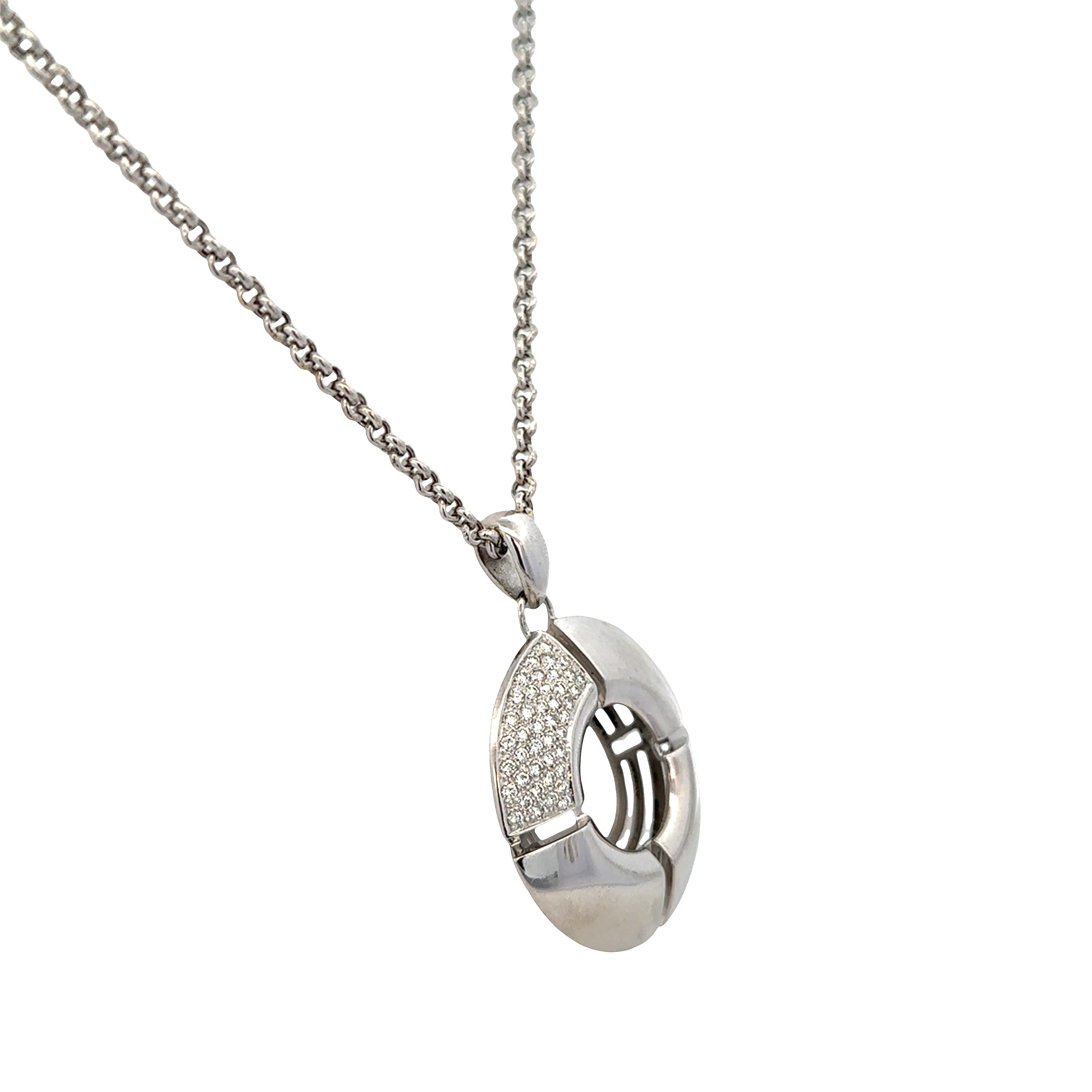Estate Antonini Platinum Geometric Diamond Pendant Necklace – 24" Adjustable