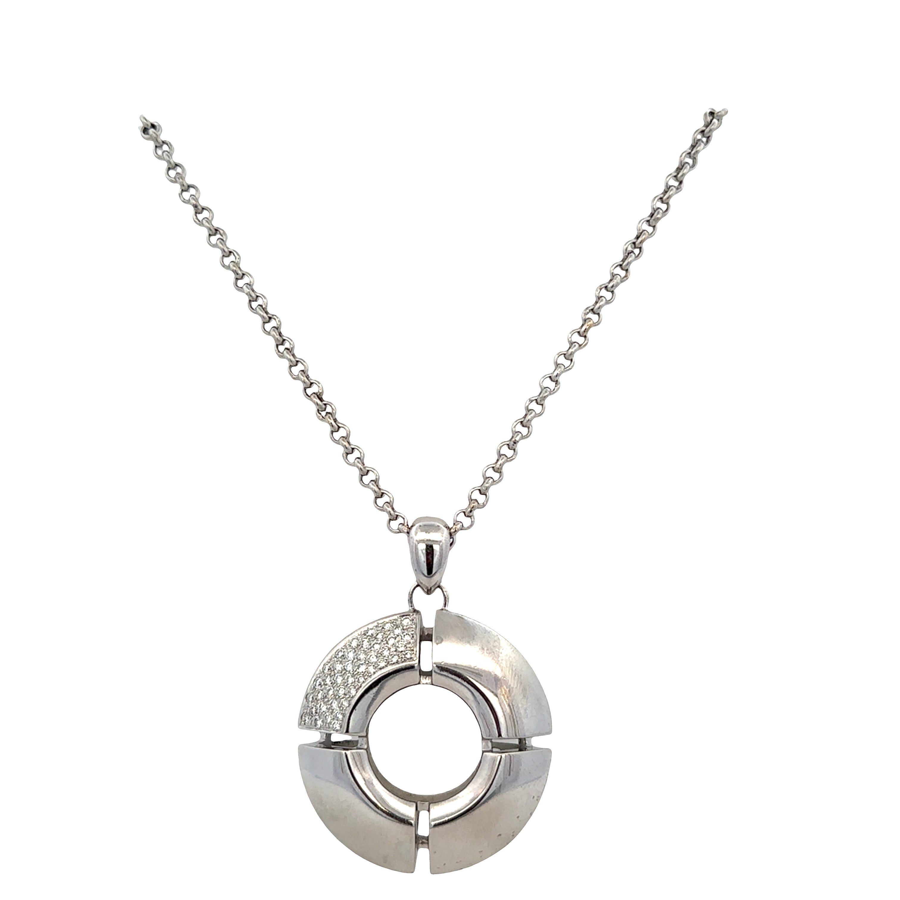 Estate Antonini Platinum Geometric Diamond Pendant Necklace – 24" Adjustable