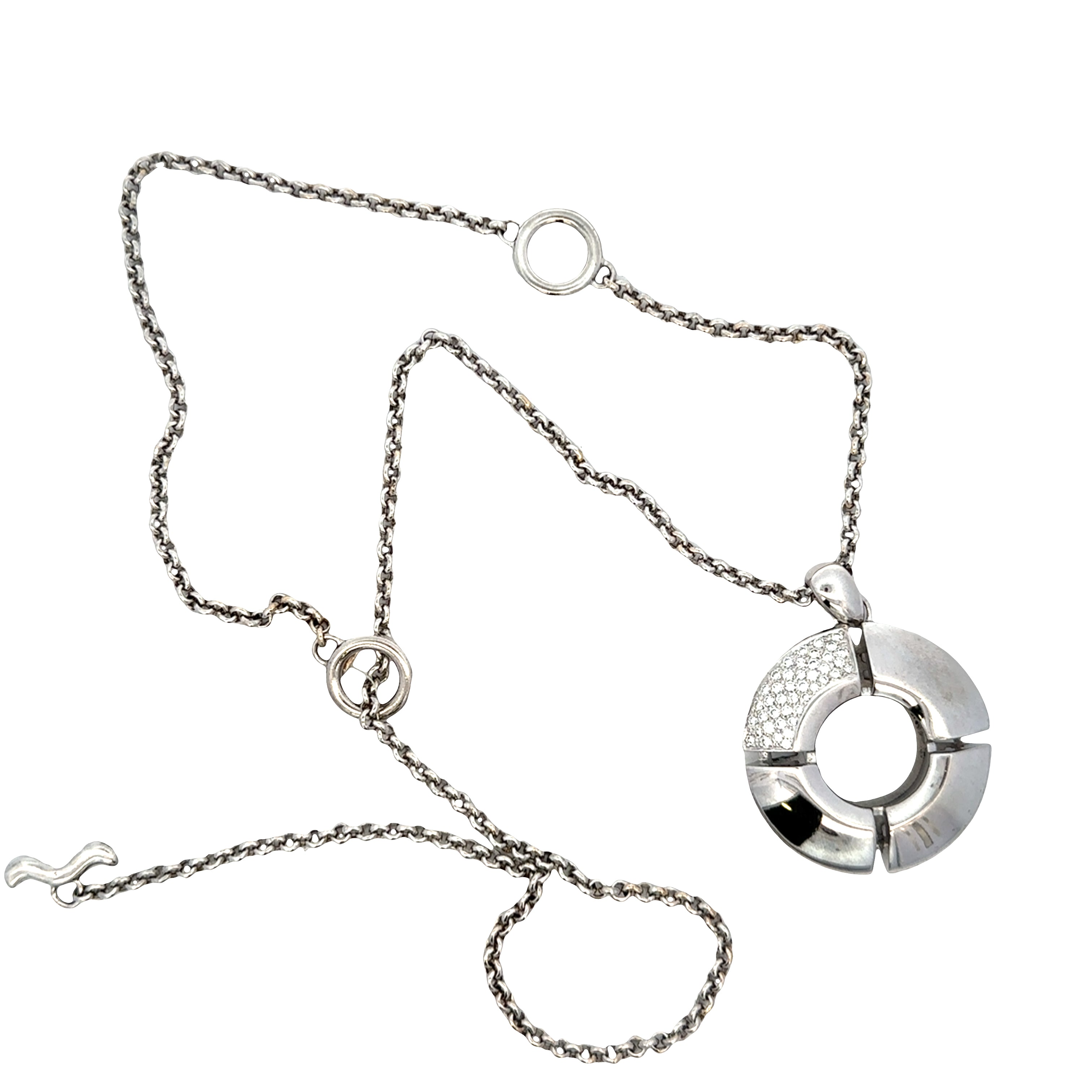 Estate Antonini Platinum Geometric Diamond Pendant Necklace – 24" Adjustable