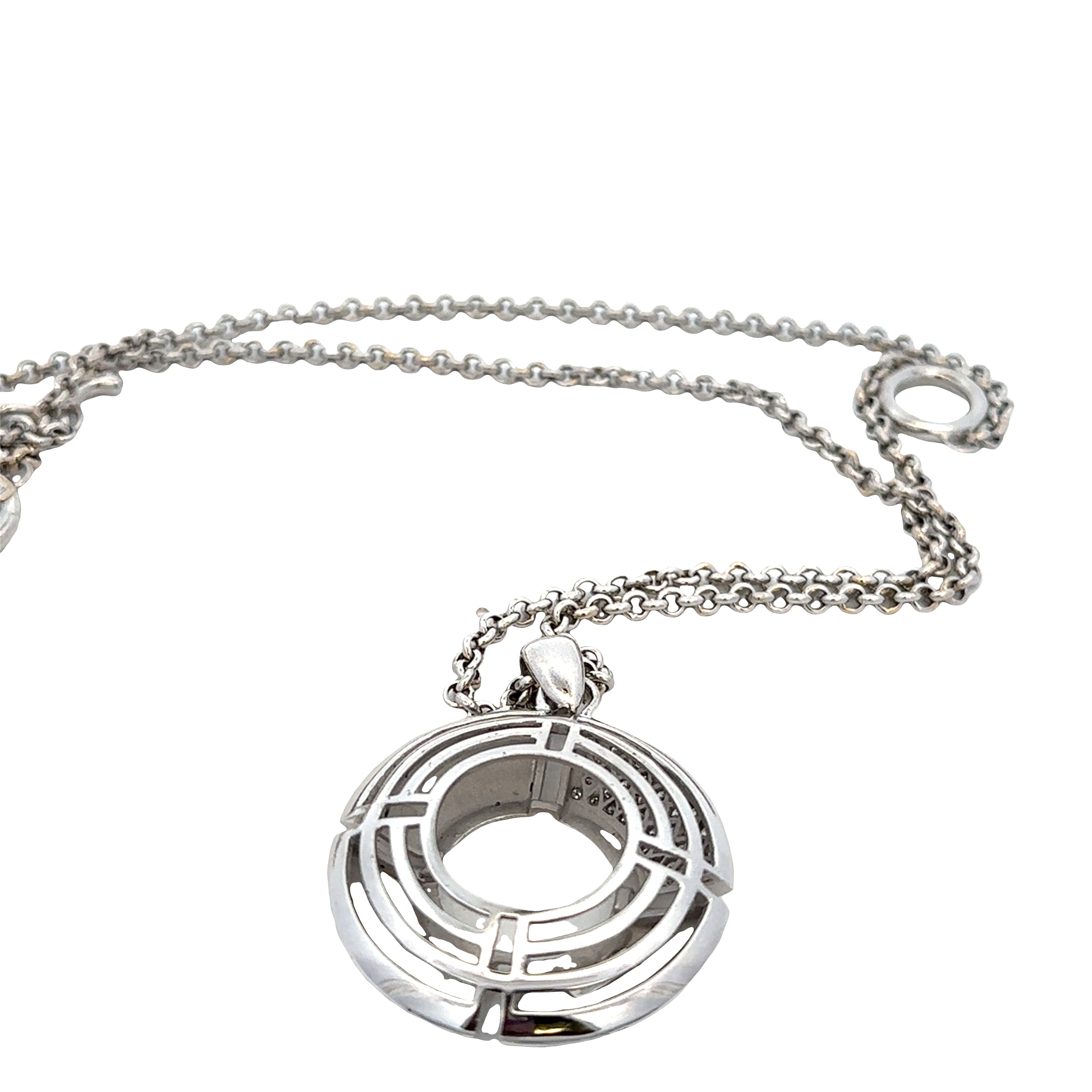 Estate Antonini Platinum Geometric Diamond Pendant Necklace – 24" Adjustable