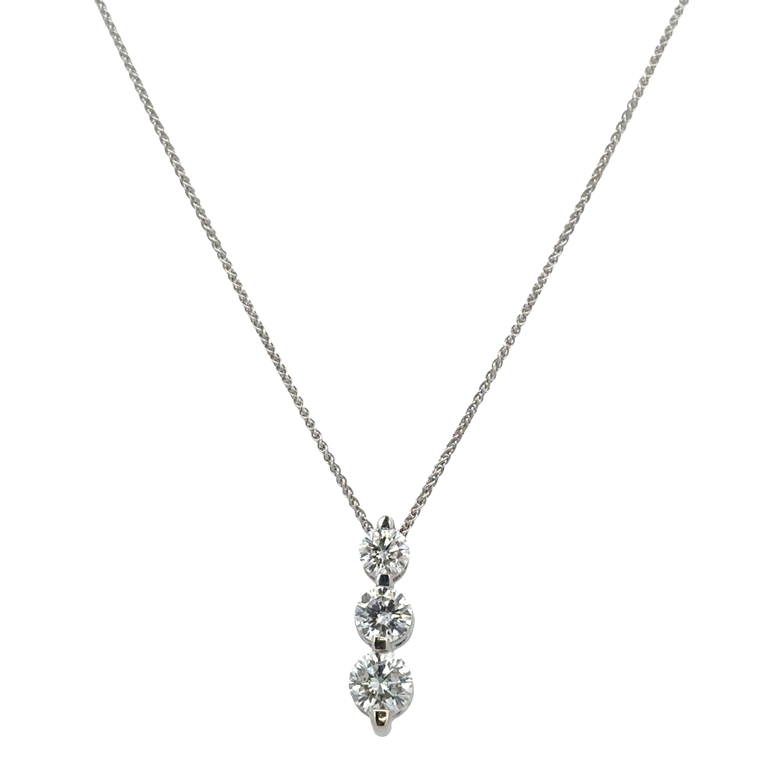 14k White Gold Graduated Diamond Pendant Necklace