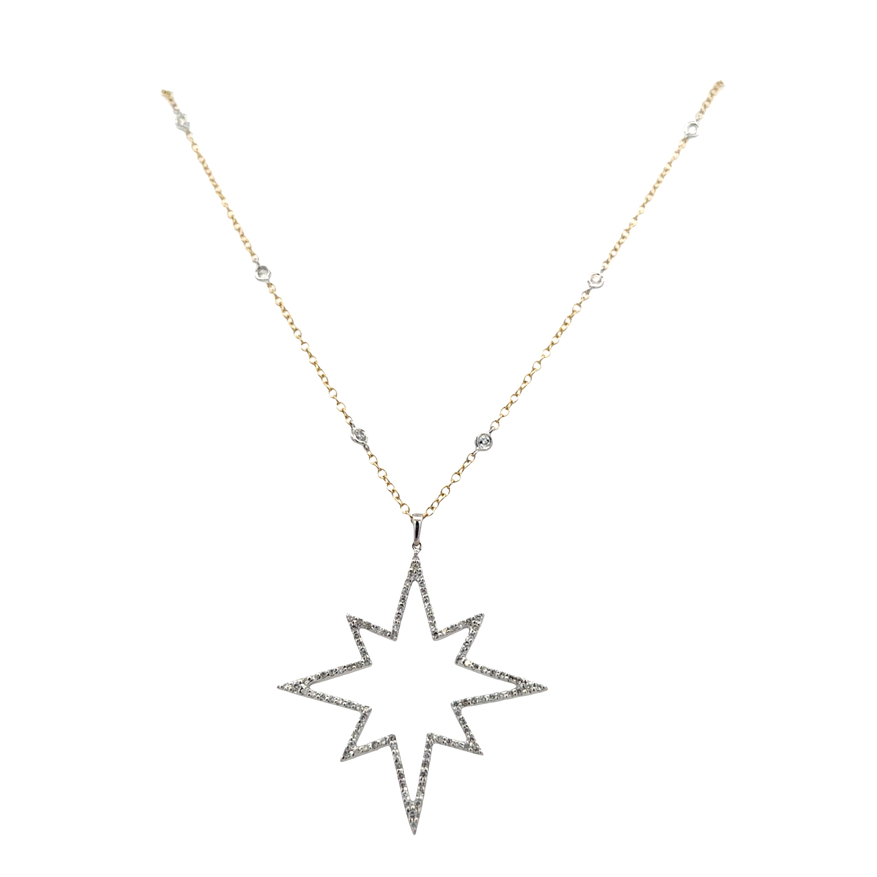 14k Two-Tone Gold Diamond Star Motif Pendant Necklace – 24"