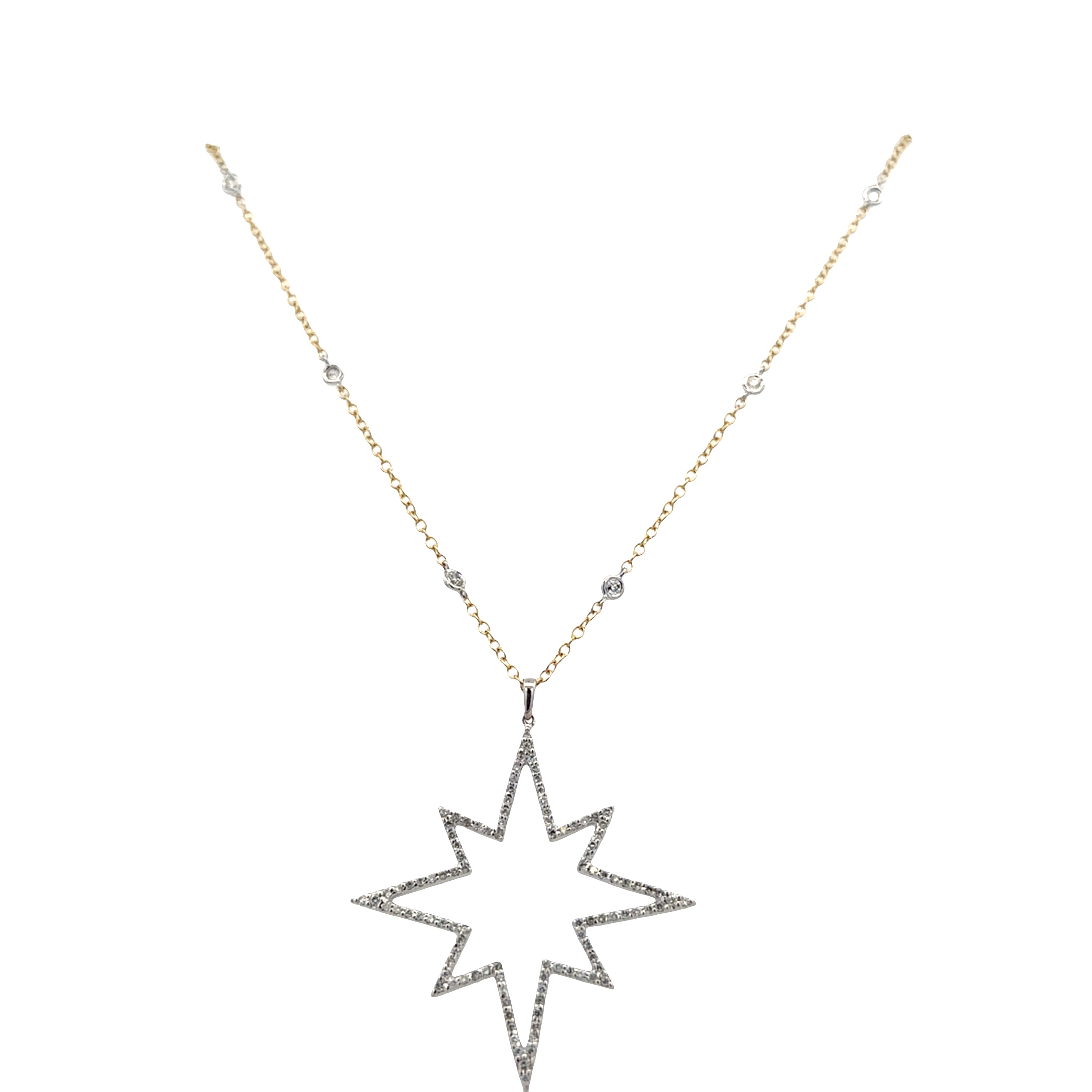 14k Two-Tone Gold Diamond Star Motif Pendant Necklace – 24"