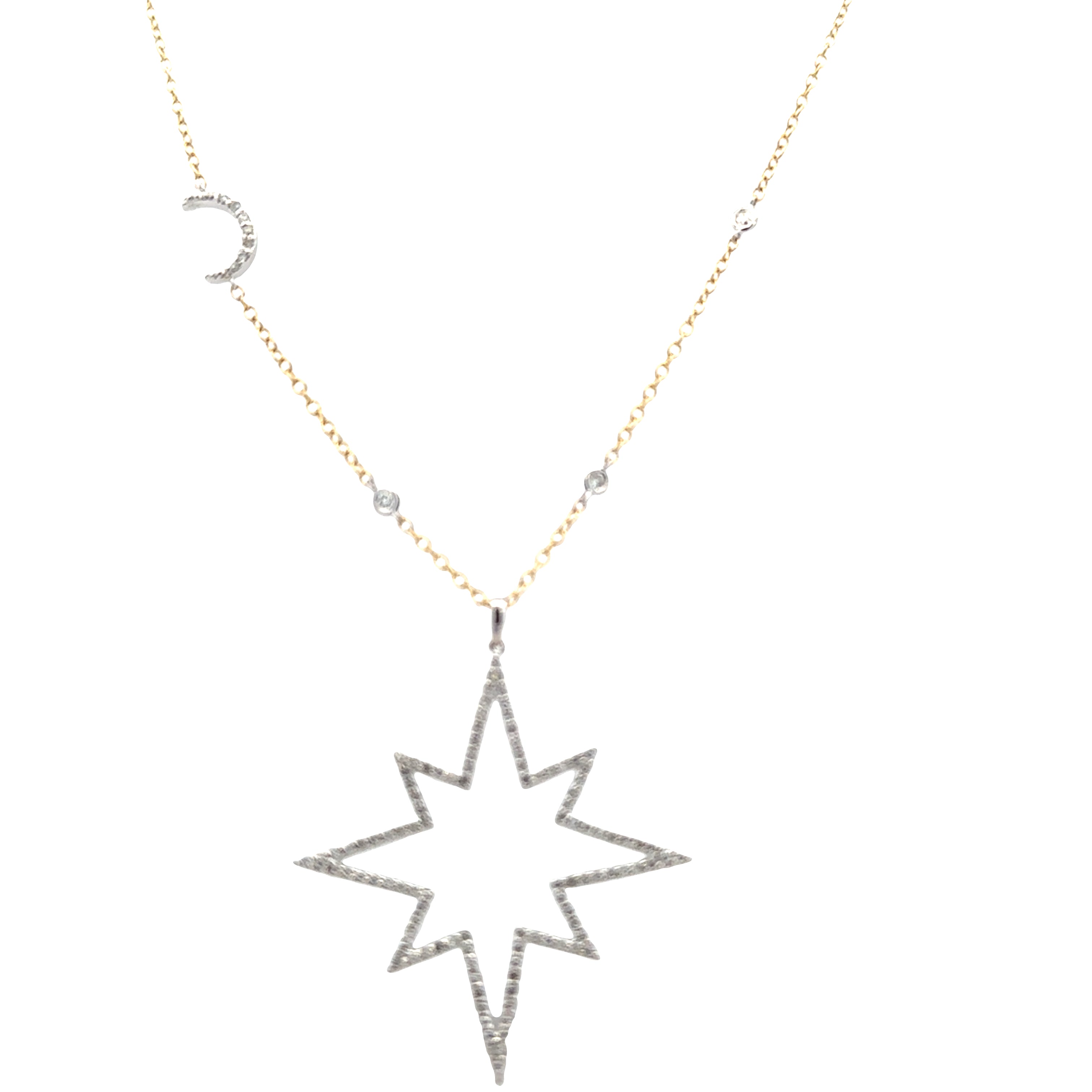 14k Two-Tone Gold Diamond Star Motif Pendant Necklace – 24"