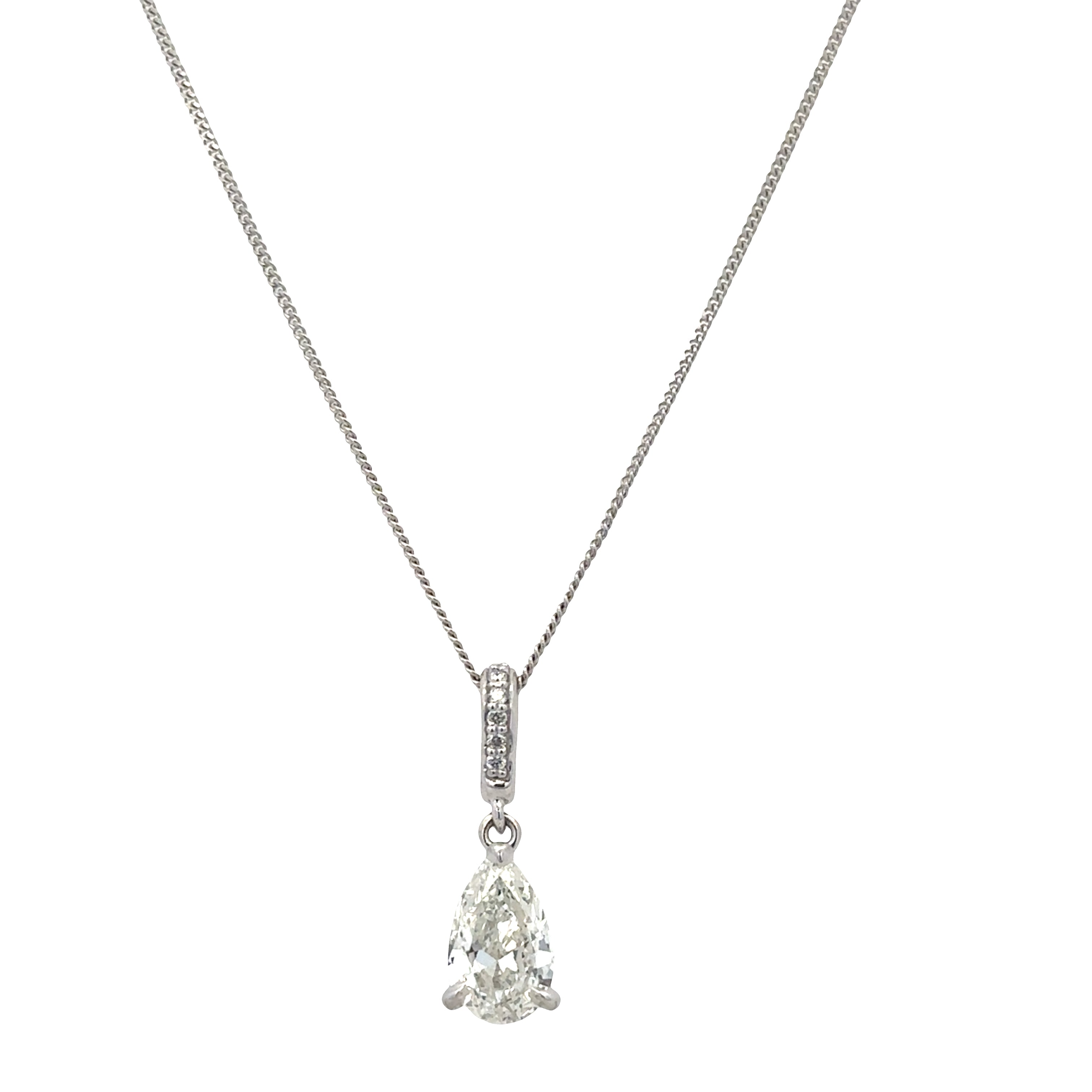 14k White Gold Pear Shape Diamond Pendant – 1.20 Carats