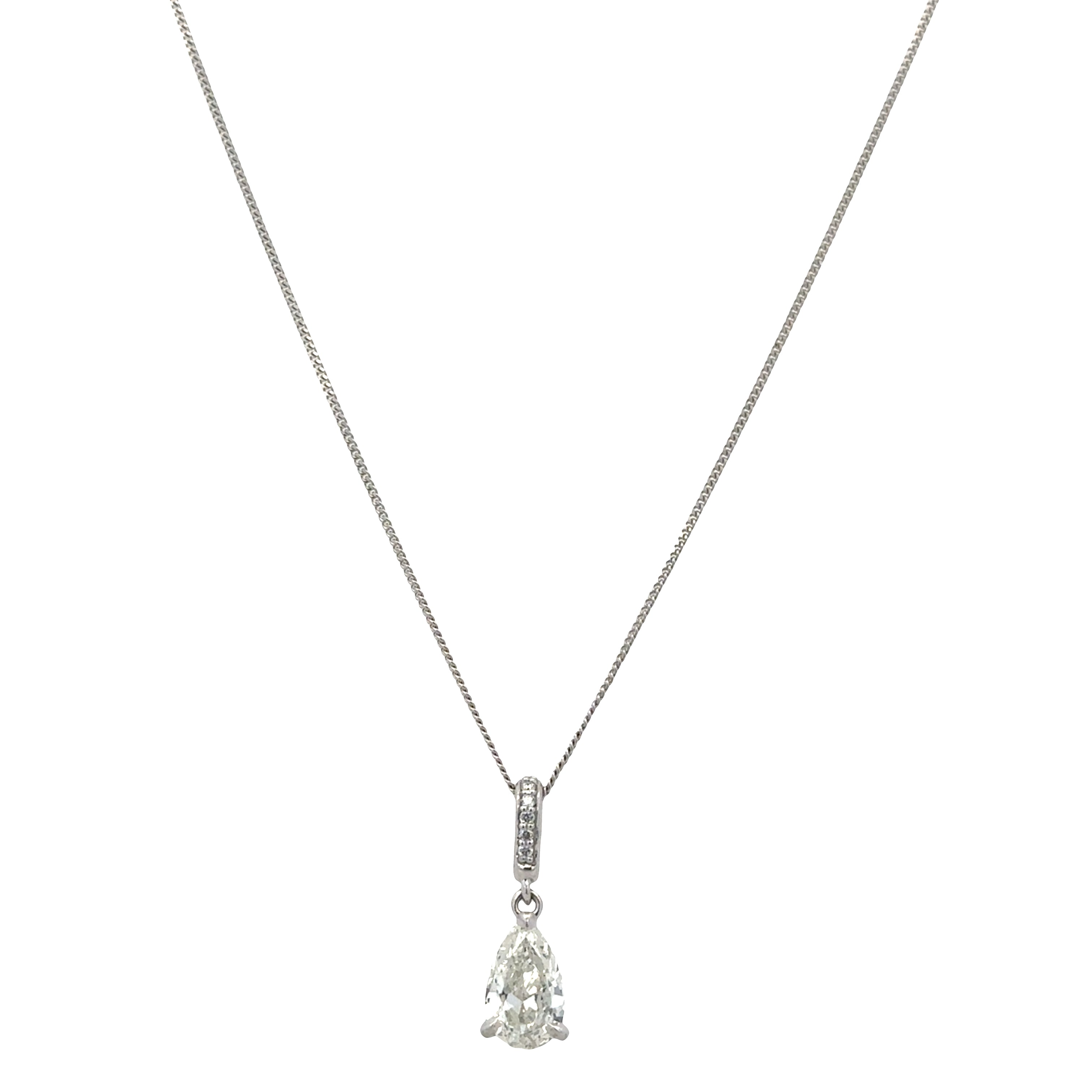 14k White Gold Pear Shape Diamond Pendant – 1.20 Carats