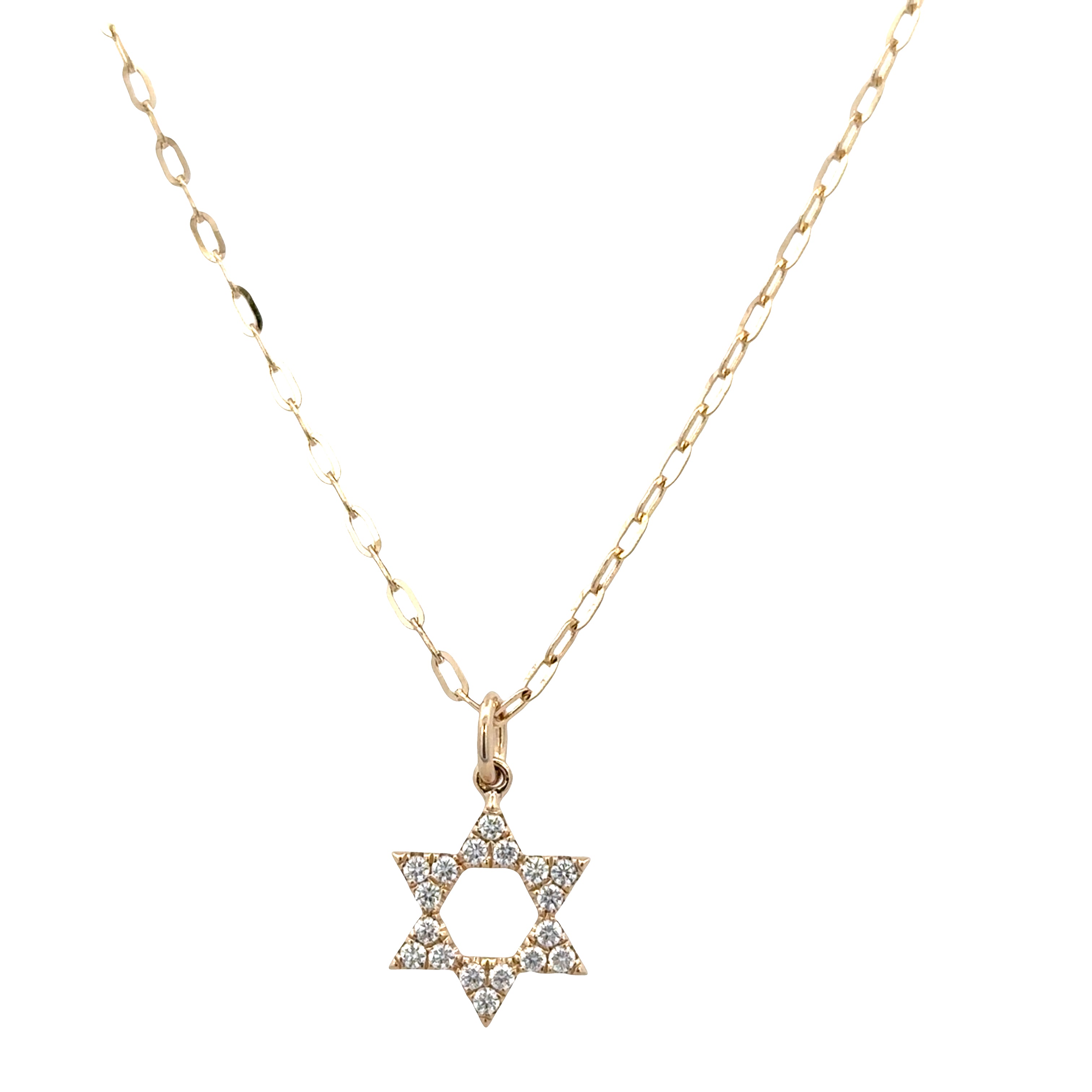 14k Yellow Gold Diamond Star of David Pendant Necklace – Adjustable