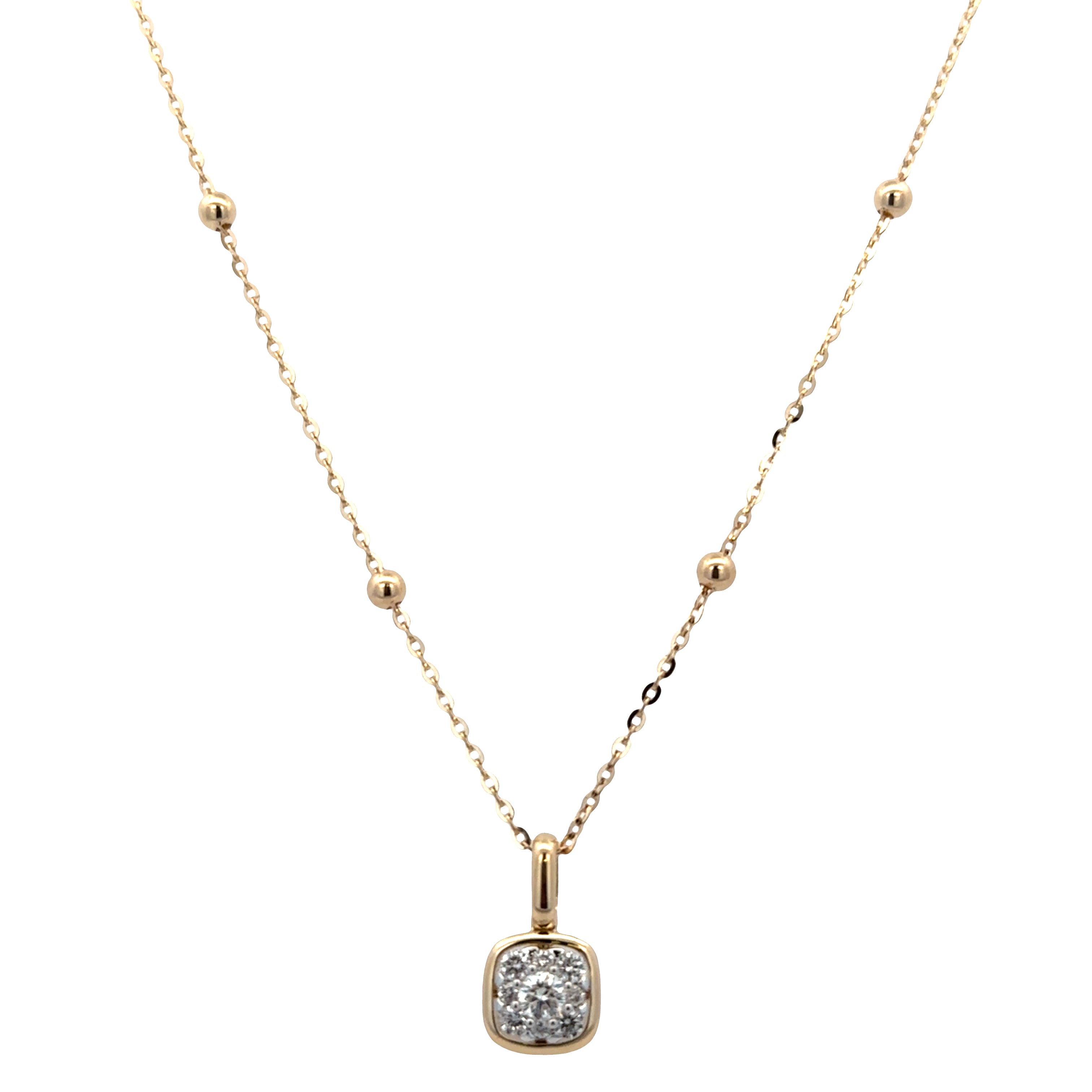 14k Yellow Gold Diamond Cluster Pendant Necklace – Adjustable 18"