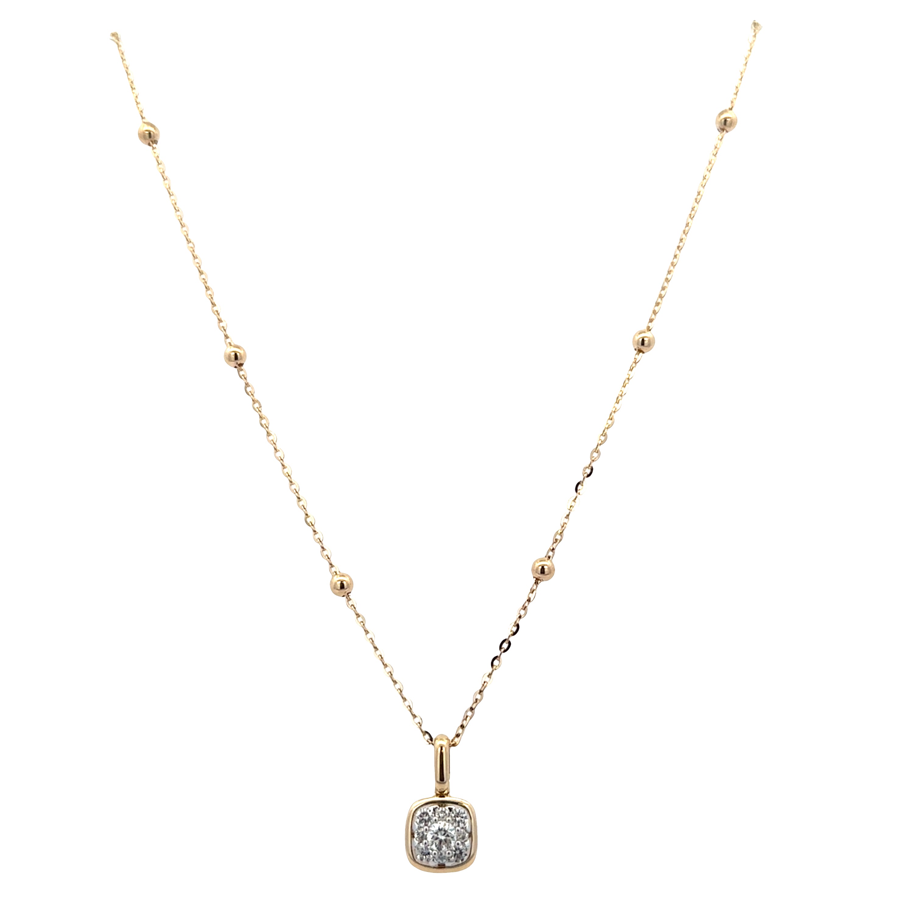 14k Yellow Gold Diamond Cluster Pendant Necklace – Adjustable 18"