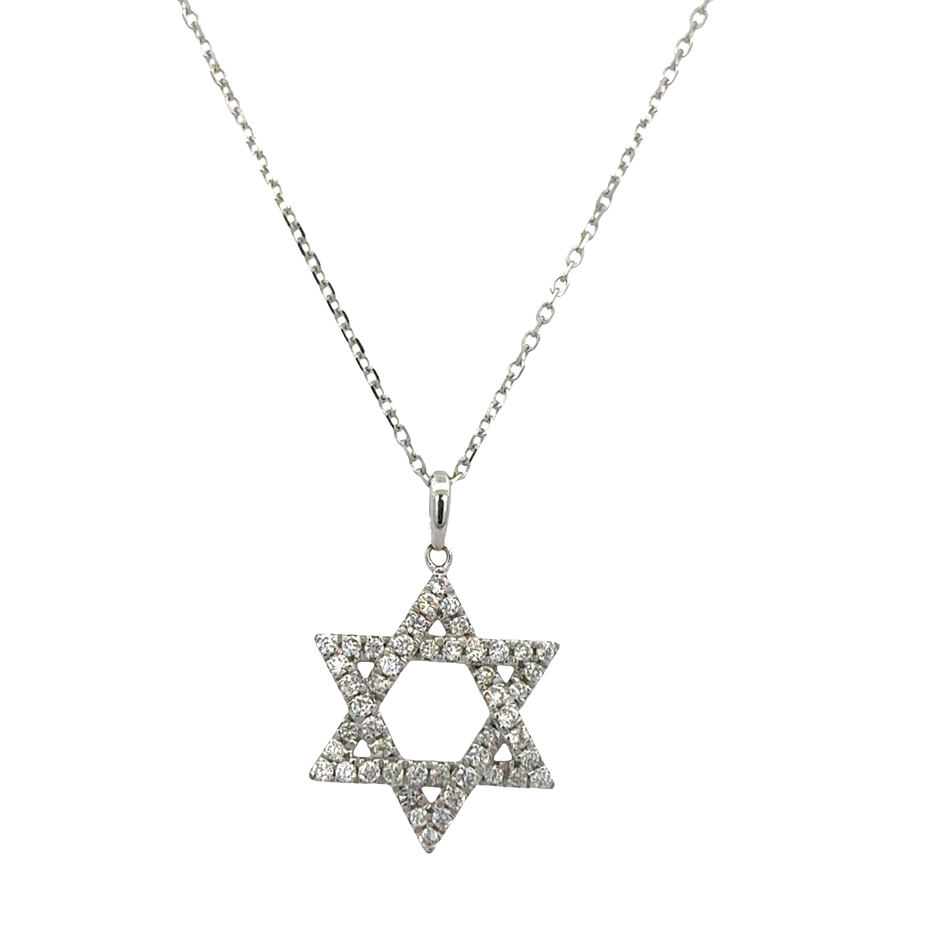 14k White Gold Diamond Star of David Pendant Necklace – Adjustable 18"