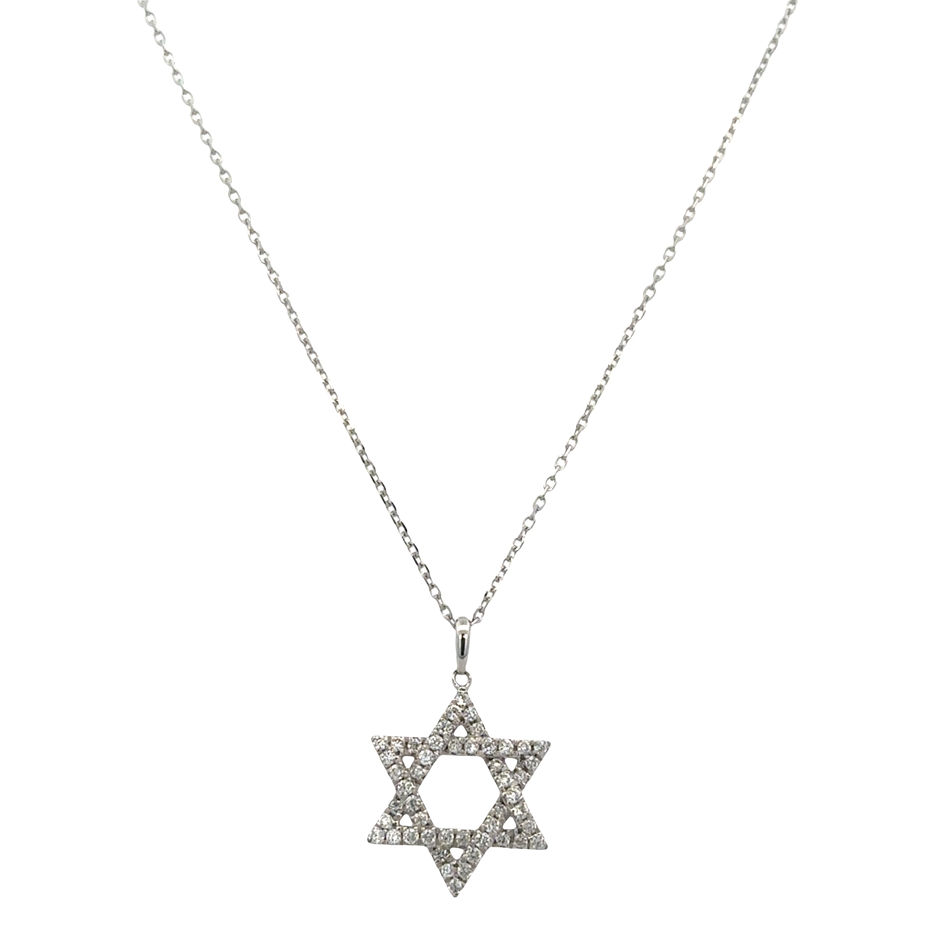 14k White Gold Diamond Star of David Pendant Necklace – Adjustable 18"