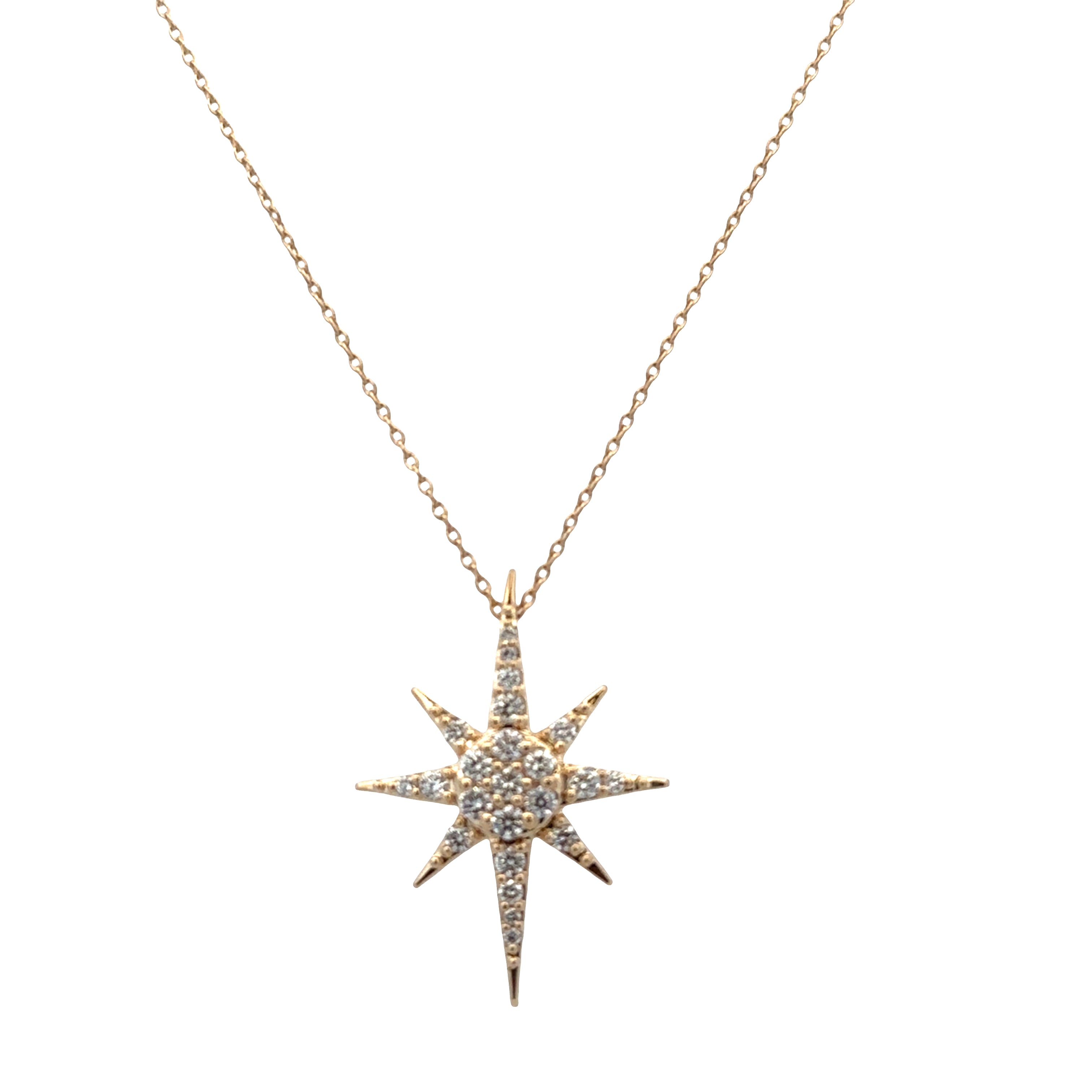 14k Yellow Gold Diamond Star Motif Pendant Necklace – Adjustable 18"