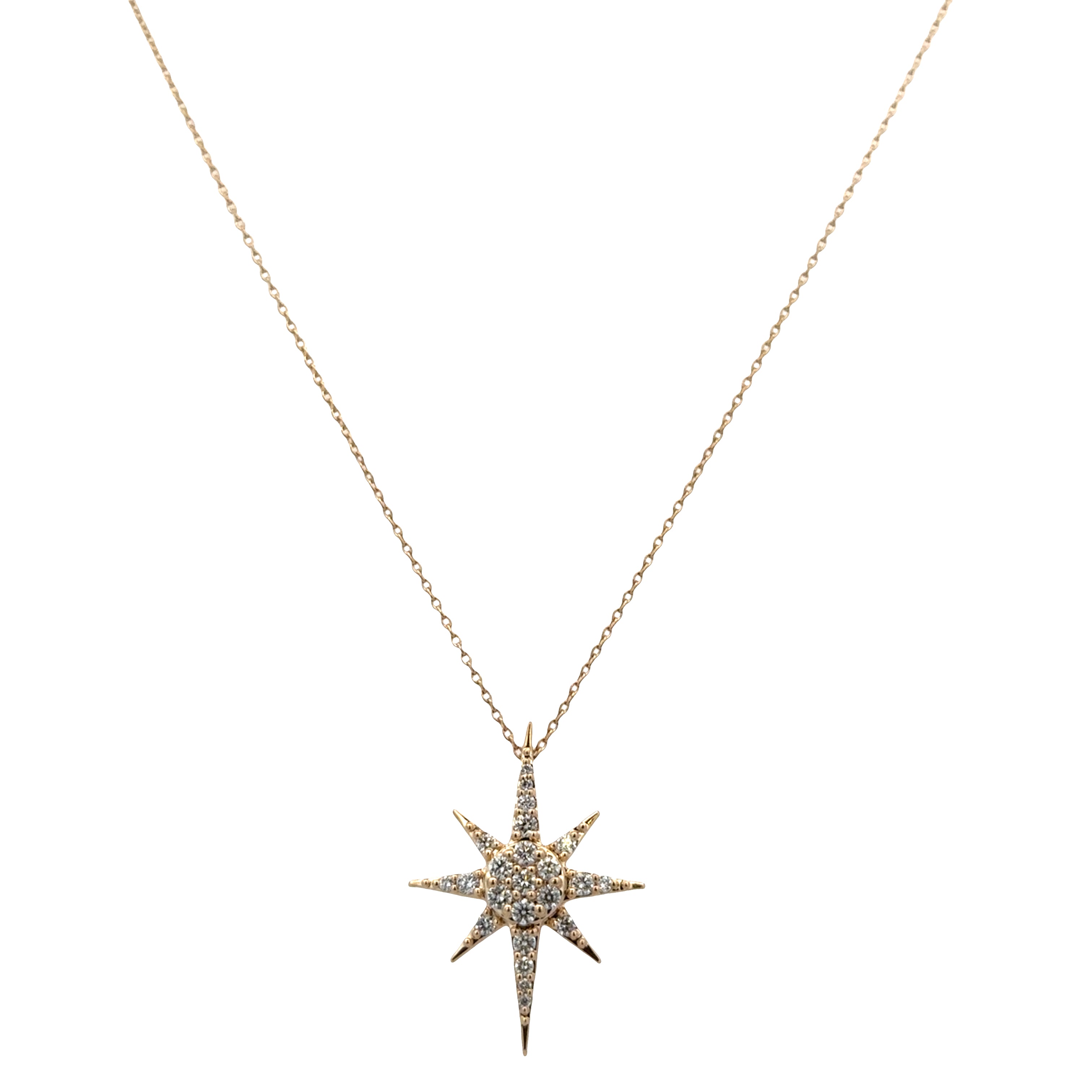 14k Yellow Gold Diamond Star Motif Pendant Necklace – Adjustable 18"
