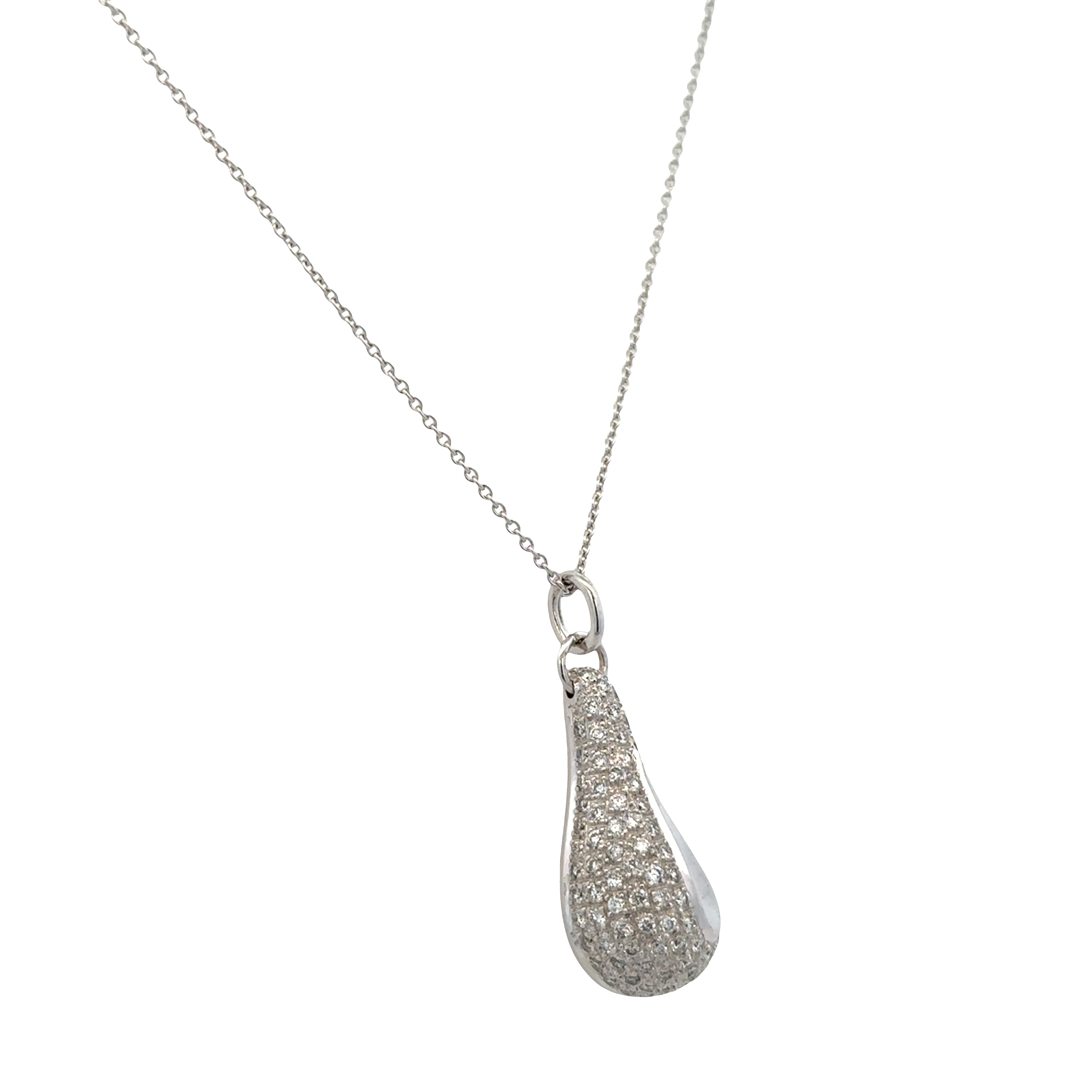 18k White Gold Diamond Teardrop Pendant Necklace – 16"