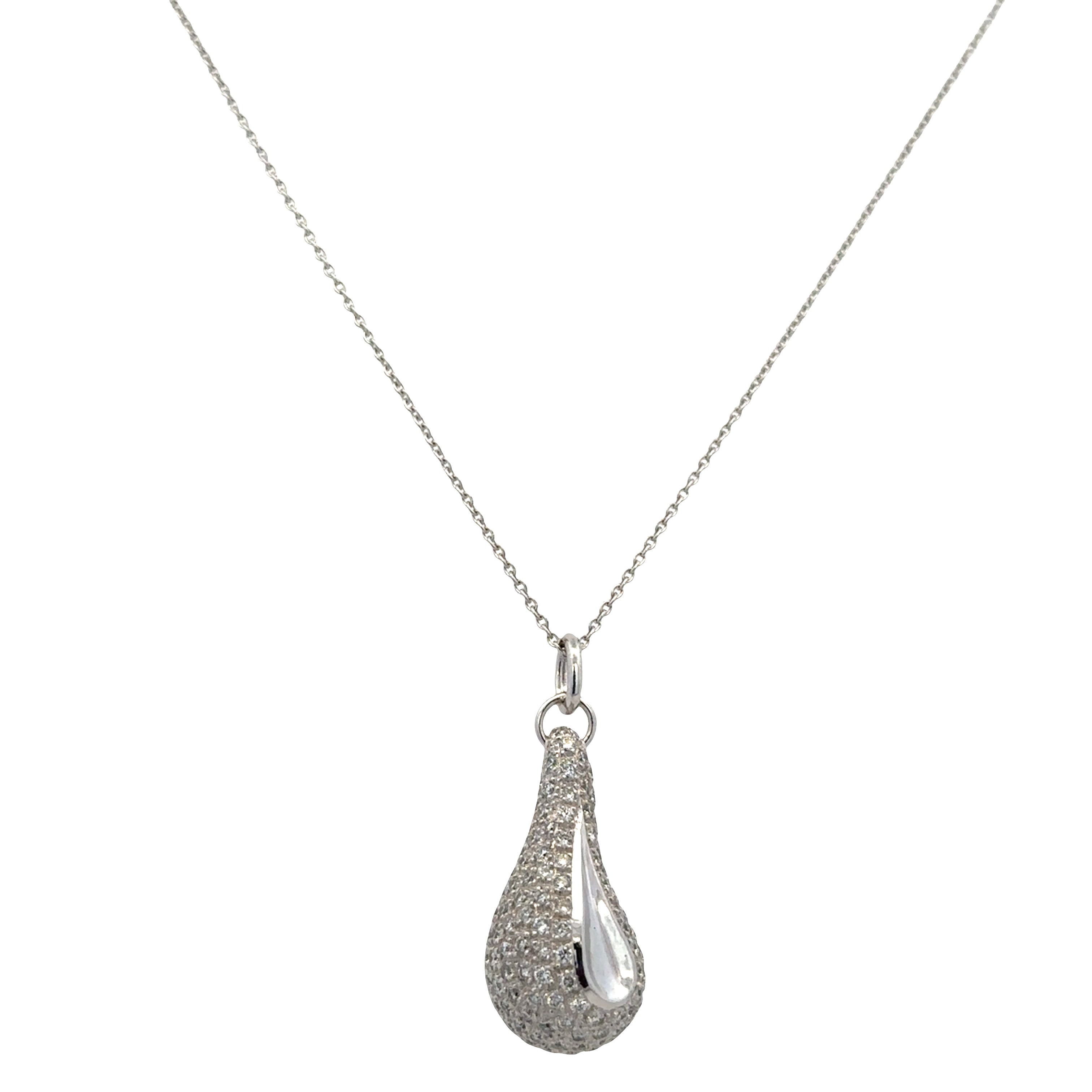 18k White Gold Diamond Teardrop Pendant Necklace – 16"