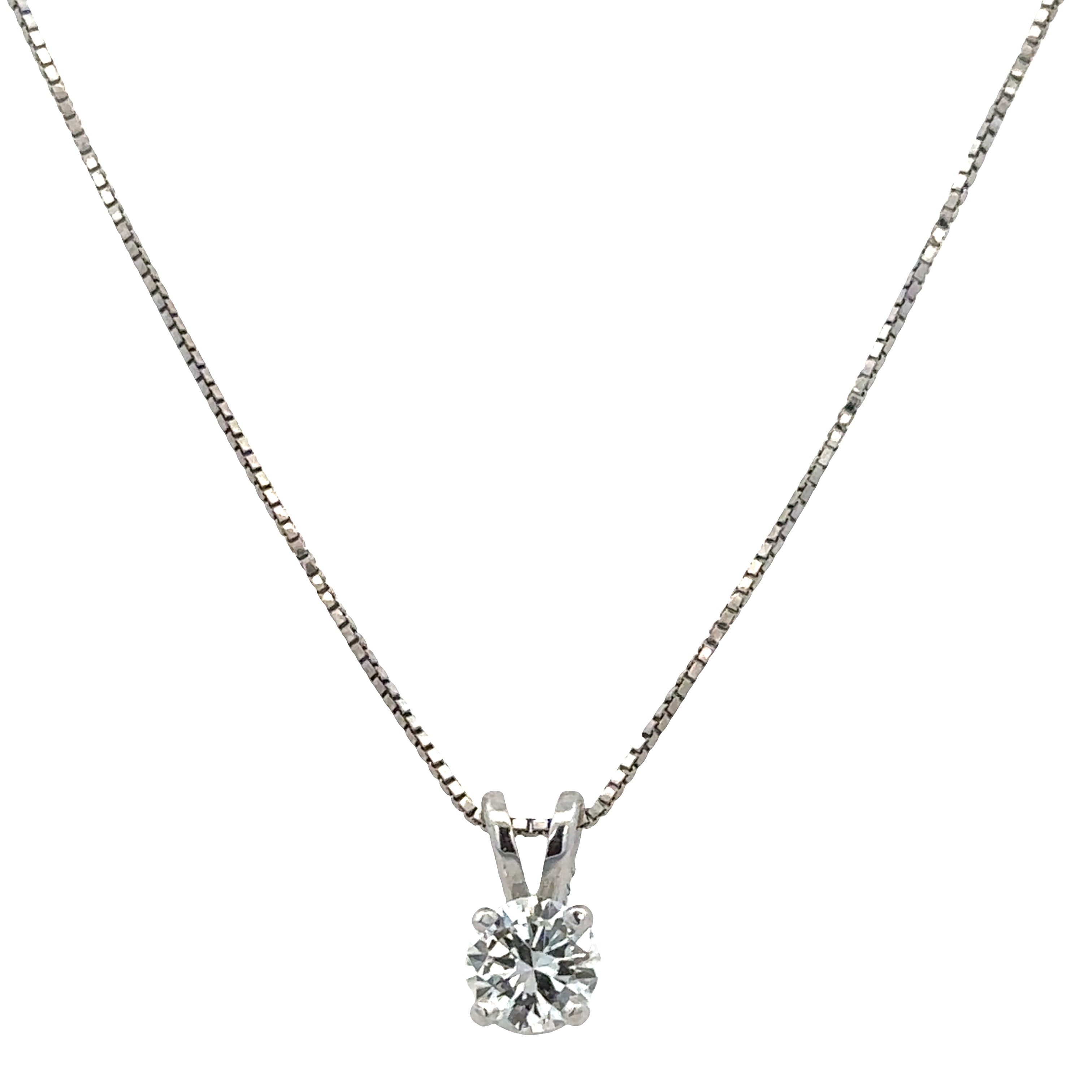 14k White Gold Diamond Solitaire Pendant Necklace – 18"