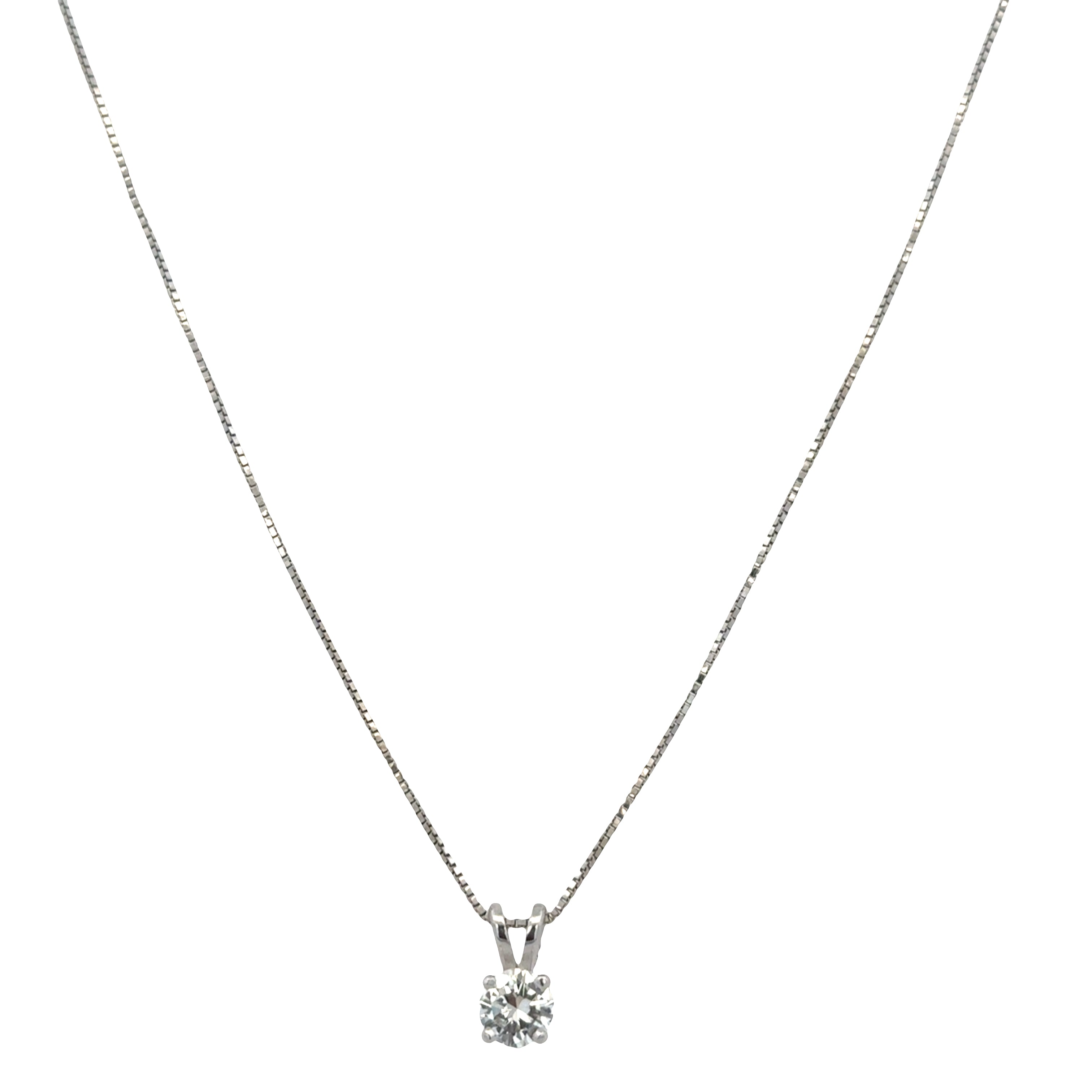 14k White Gold Diamond Solitaire Pendant Necklace – 18"