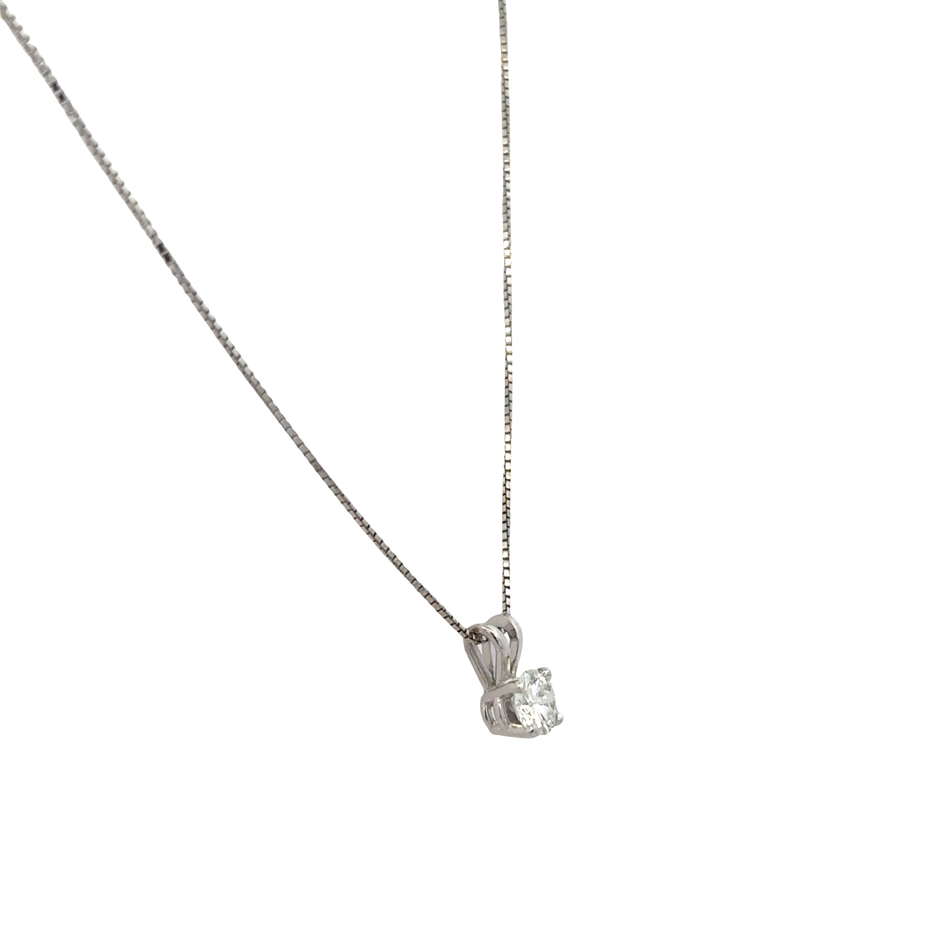 14k White Gold Diamond Solitaire Pendant Necklace – 18"