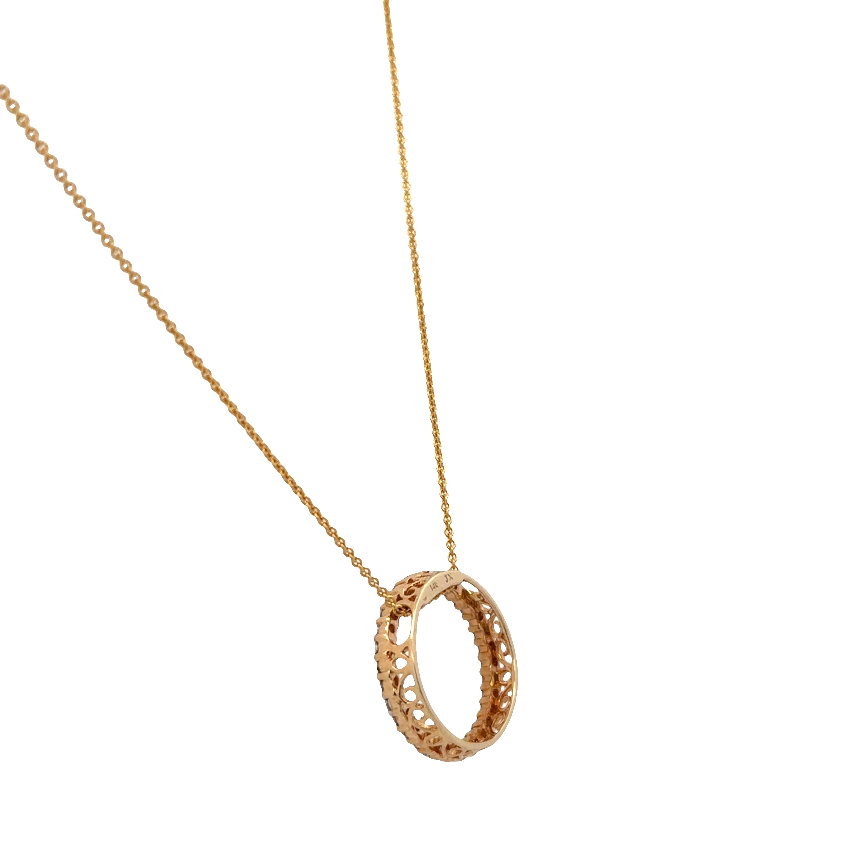 14k Yellow Gold Diamond Circle Slide Pendant Necklace – 16"