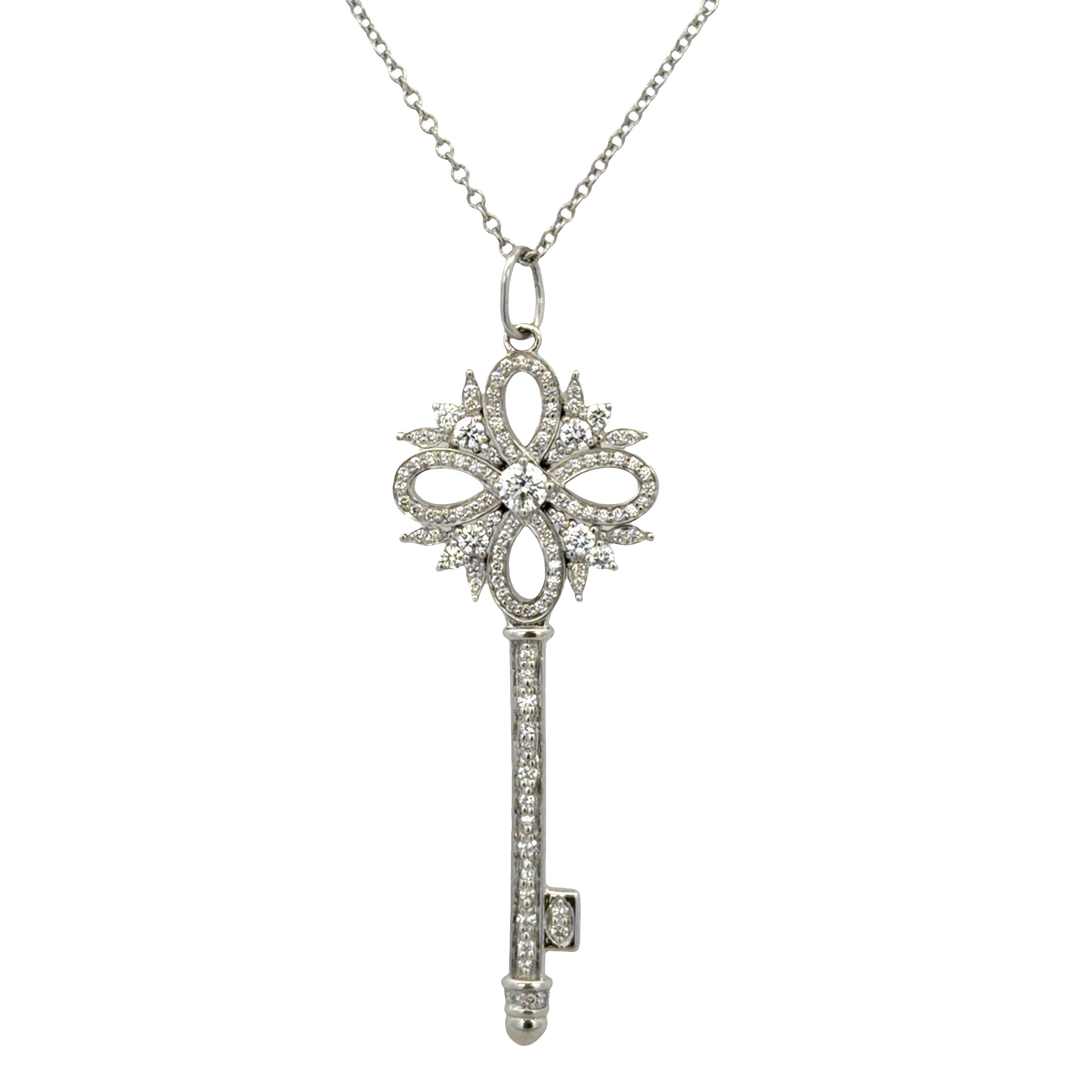 Estate Tiffany & Co. Victoria Platinum Diamond Key Pendant Necklace – 20"
